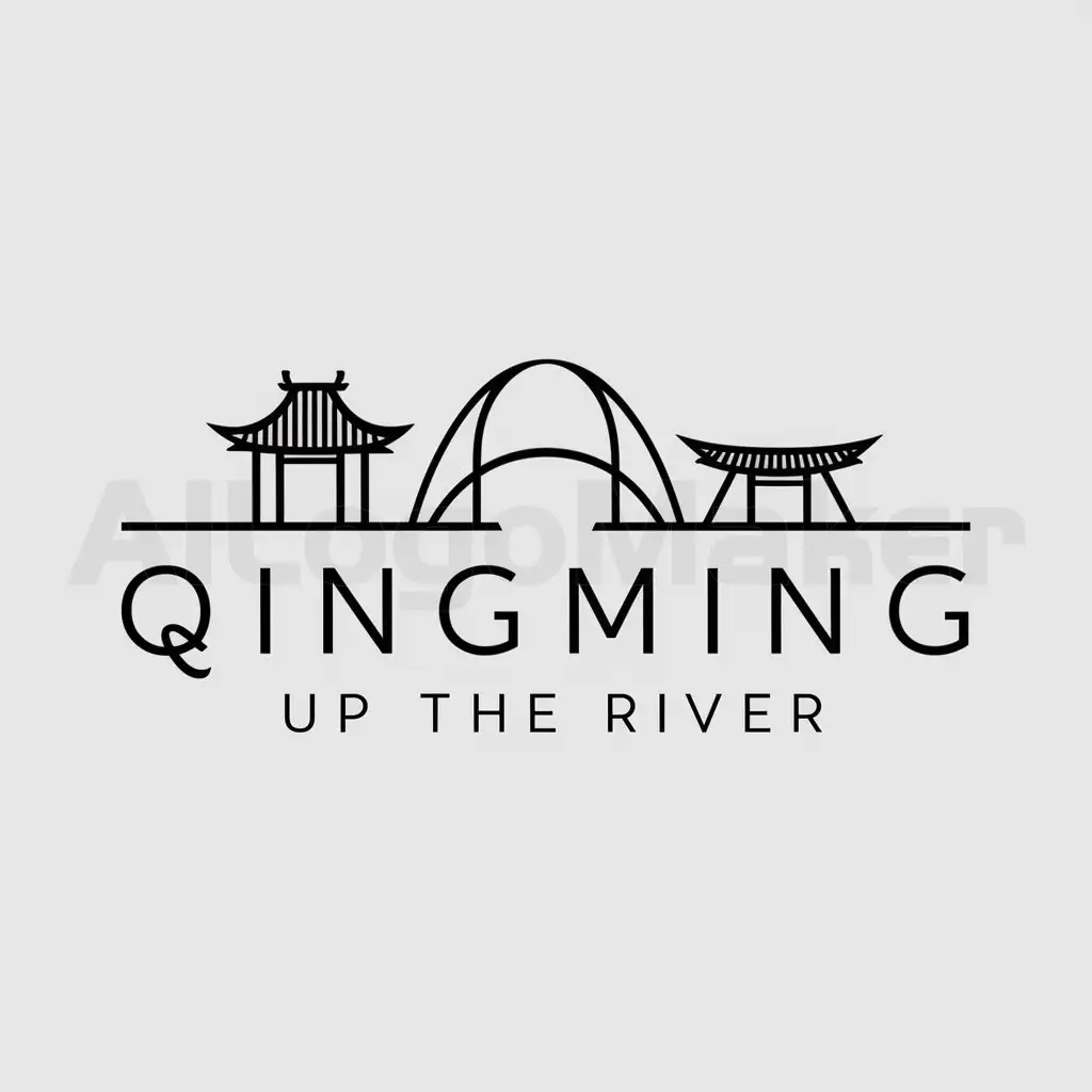 a logo design,with the text "Qingming Up the River", main symbol:architecture, pavilion, bridge,Minimalistic,be used in Construction industry,clear background