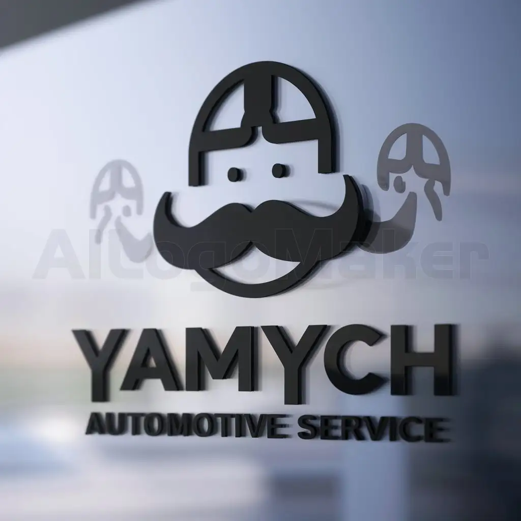 a logo design,with the text "Yamych", main symbol:auto service, socket wrench, mustache, human face,Moderate,be used in Automotive industry,clear background