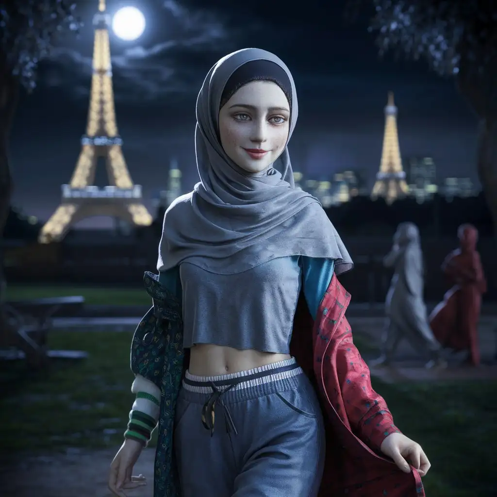 Turkish-Girl-in-Elegant-Mix-Colour-Fashion-Against-Eiffel-Tower-at-Night