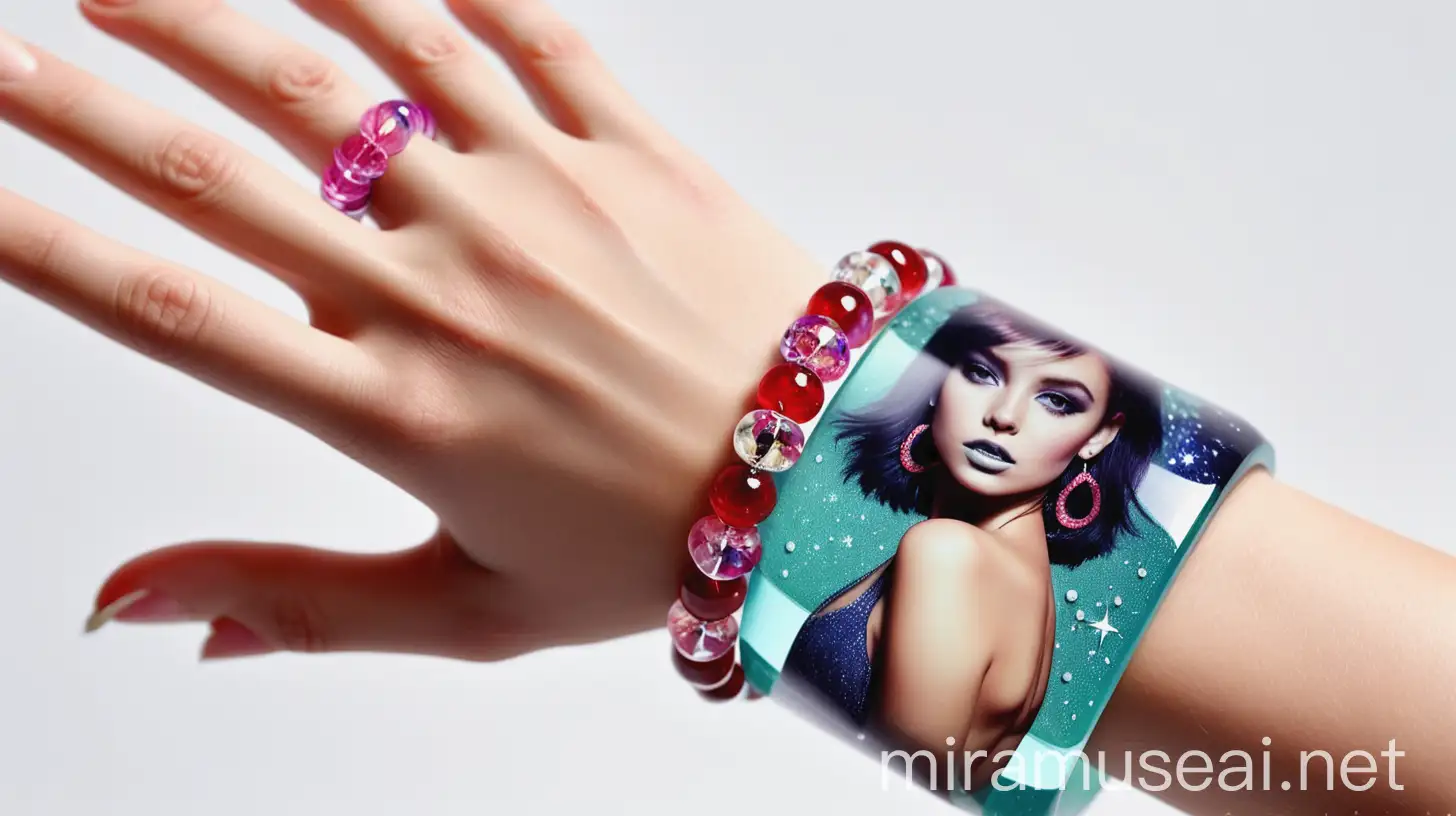 Pop Star Glamour Woman Wearing Resin Jewelry Bracelet