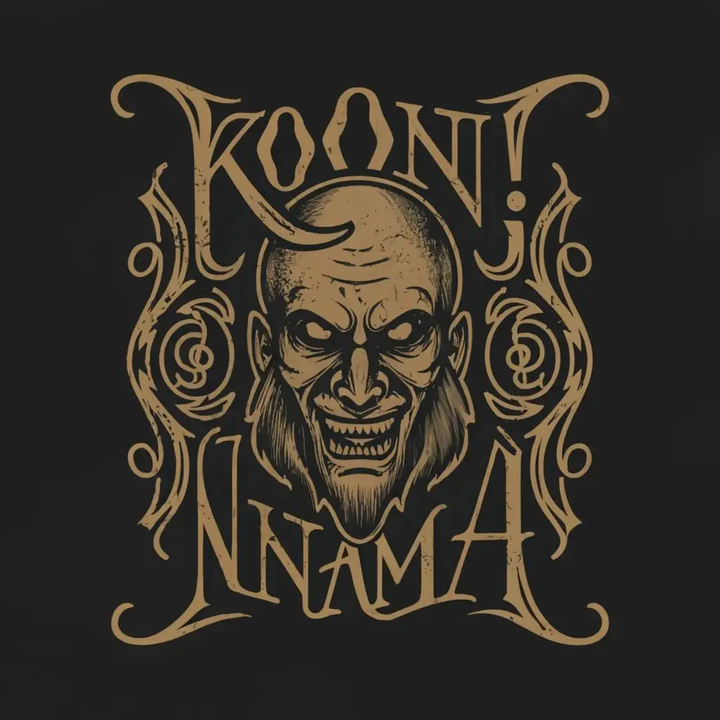a logo design,with the text "KooN! NaMa", main symbol:Scary Man,complex,be used in Dark industry,clear background