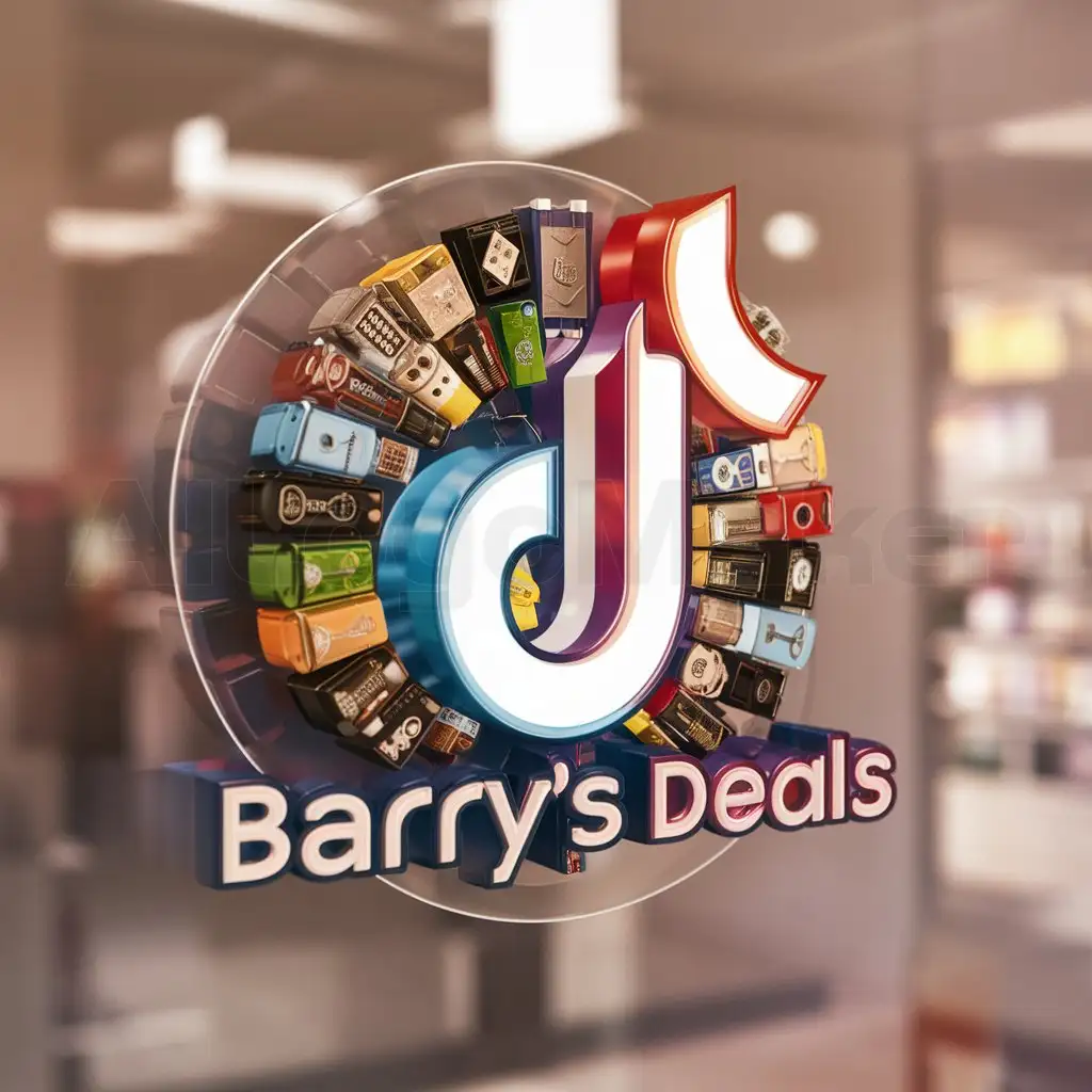 a logo design,with the text "Barry’s deals", main symbol:attention-grabbing logo for your TikTok shop that sells a diverse range of products. This logo should not only be in 3D but also encapsulate a unique and captivating design that encourages potential customers to explore your offerings and buy products,Moderate,be used in Retail industry,clear background