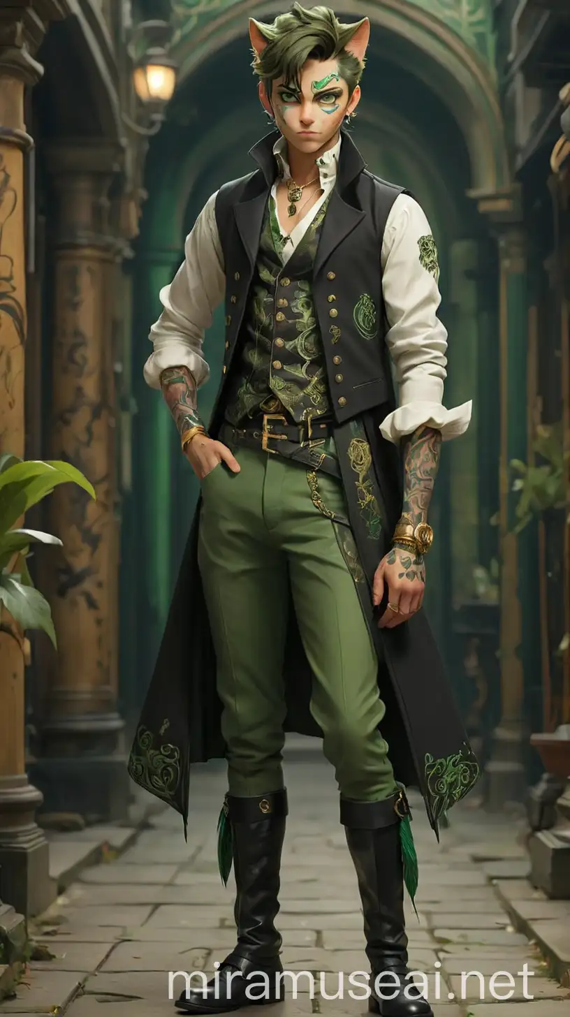 Enigmatic Prince with Catlike Charm Victorian Mythpunk Fashion Portrait