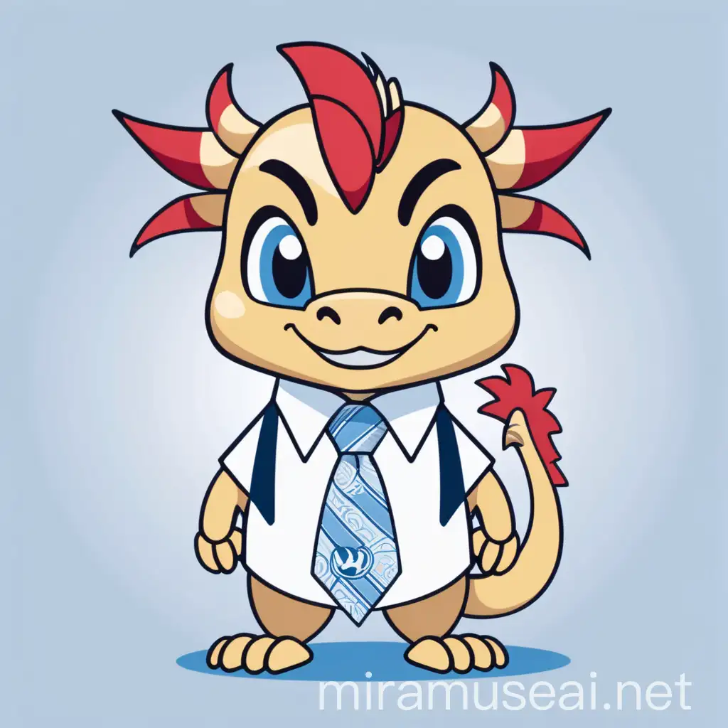 Cute Chinese Dragon with Blue Necktie Japanese Anime Style Vector Art
