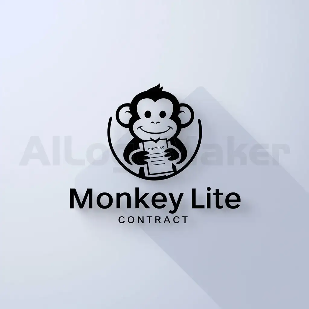 a logo design,with the text "Monkey Lite", main symbol:a monkey cartoon character holding a contract,Minimalistic,be used in Real Estate industry,clear background