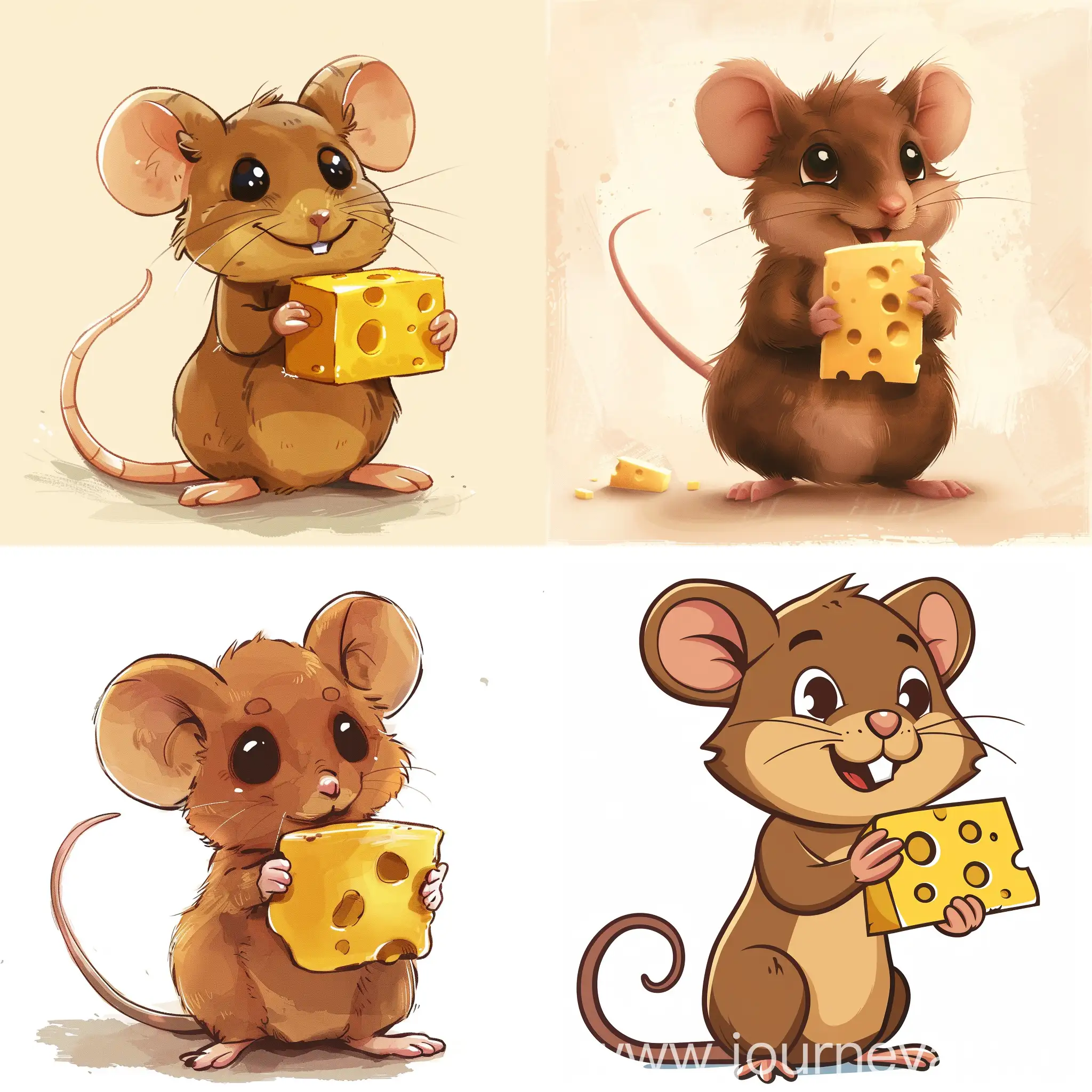 an anime-style brown mouse holds cheese 