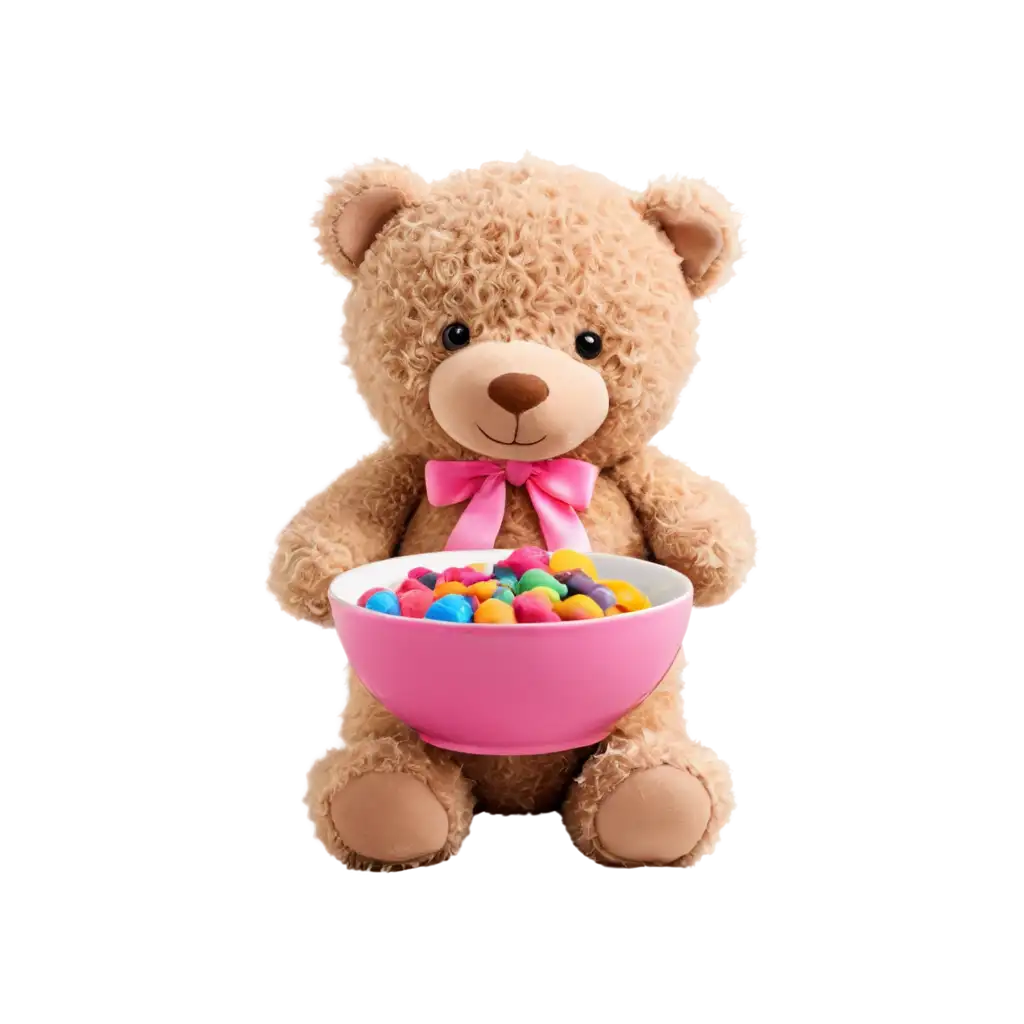 Adorable-Teddy-Bear-with-Pink-Bowl-Captivating-PNG-Image-for-Endearing-Designs