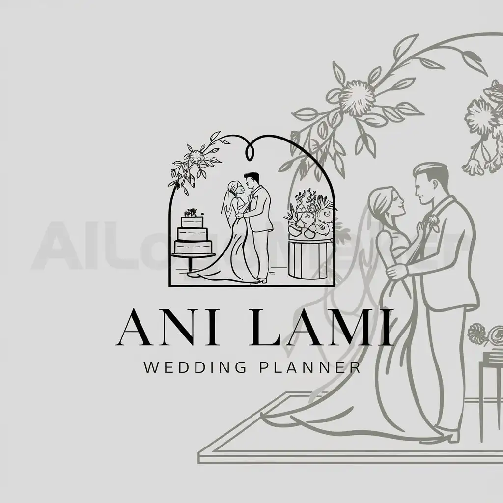 LOGO-Design-For-Ani-Lami-Wedding-Planner-Elegant-Wedding-Symbol-on-Clean-Background
