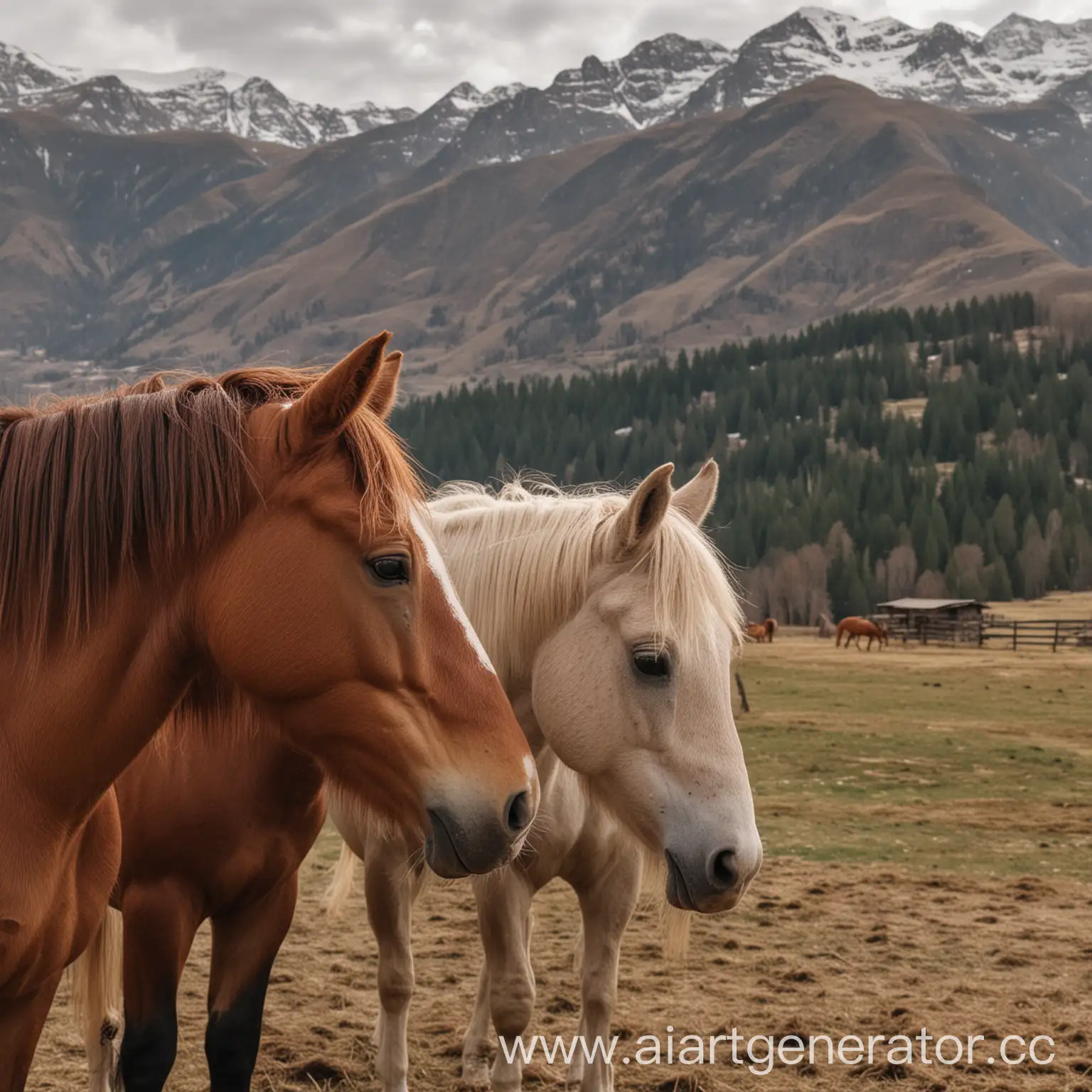 CloseUp-Horses-with-Majestic-Mountain-Backdrop