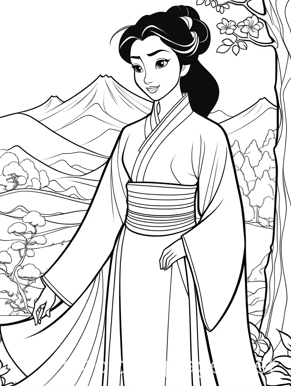 Simple-Mulan-Coloring-Page-EasytoColor-Disney-Line-Art