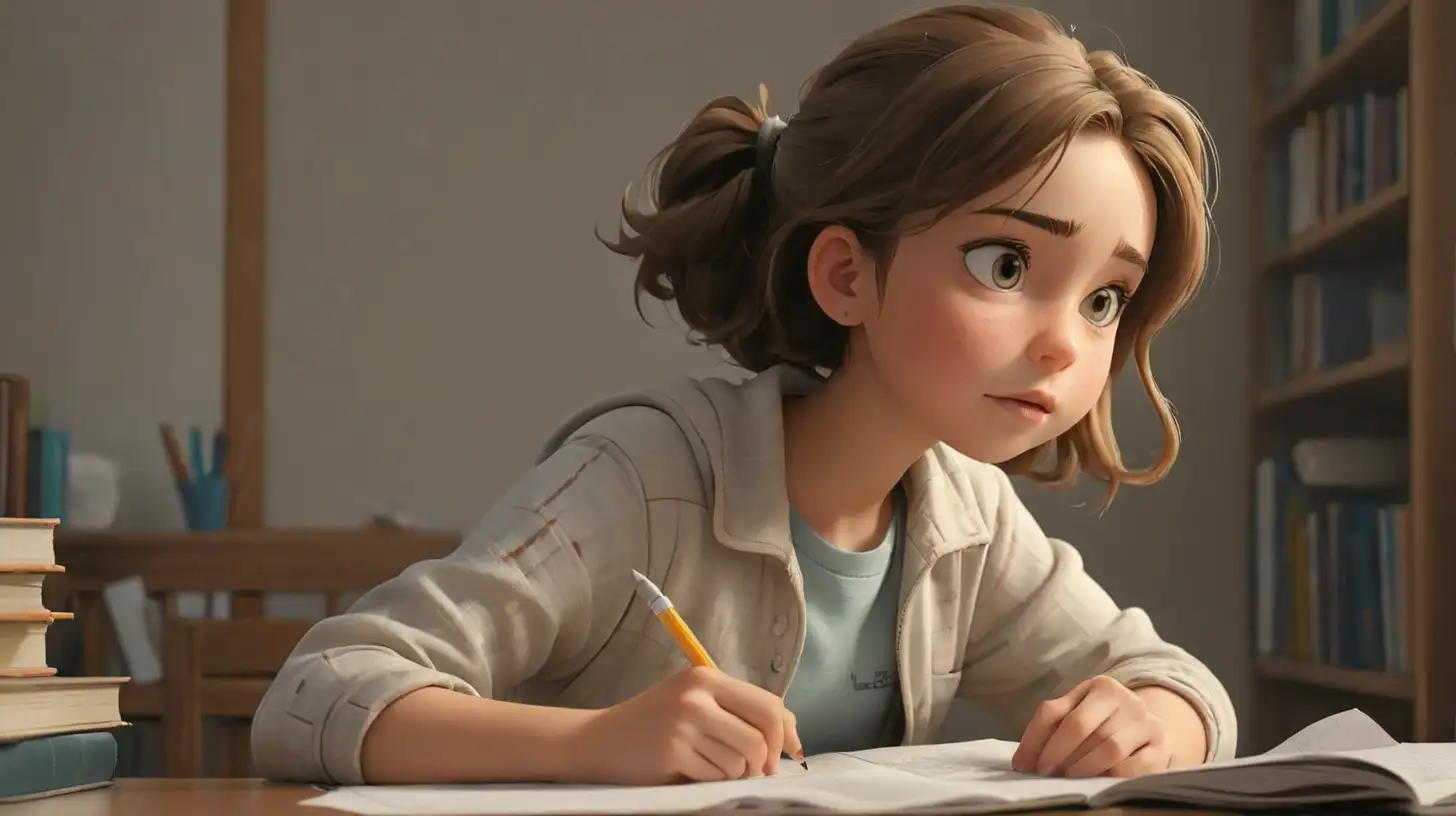 Young Girl Deep in Study