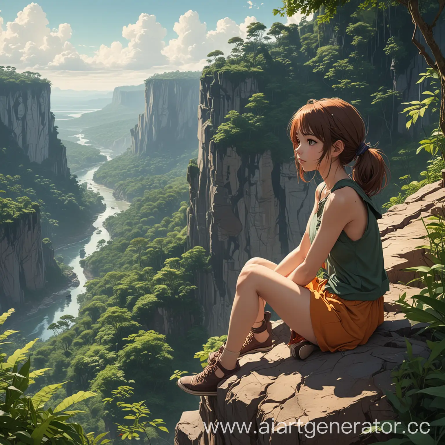 Anime-Girl-Sitting-on-Cliff-Edge-with-Jungle-View