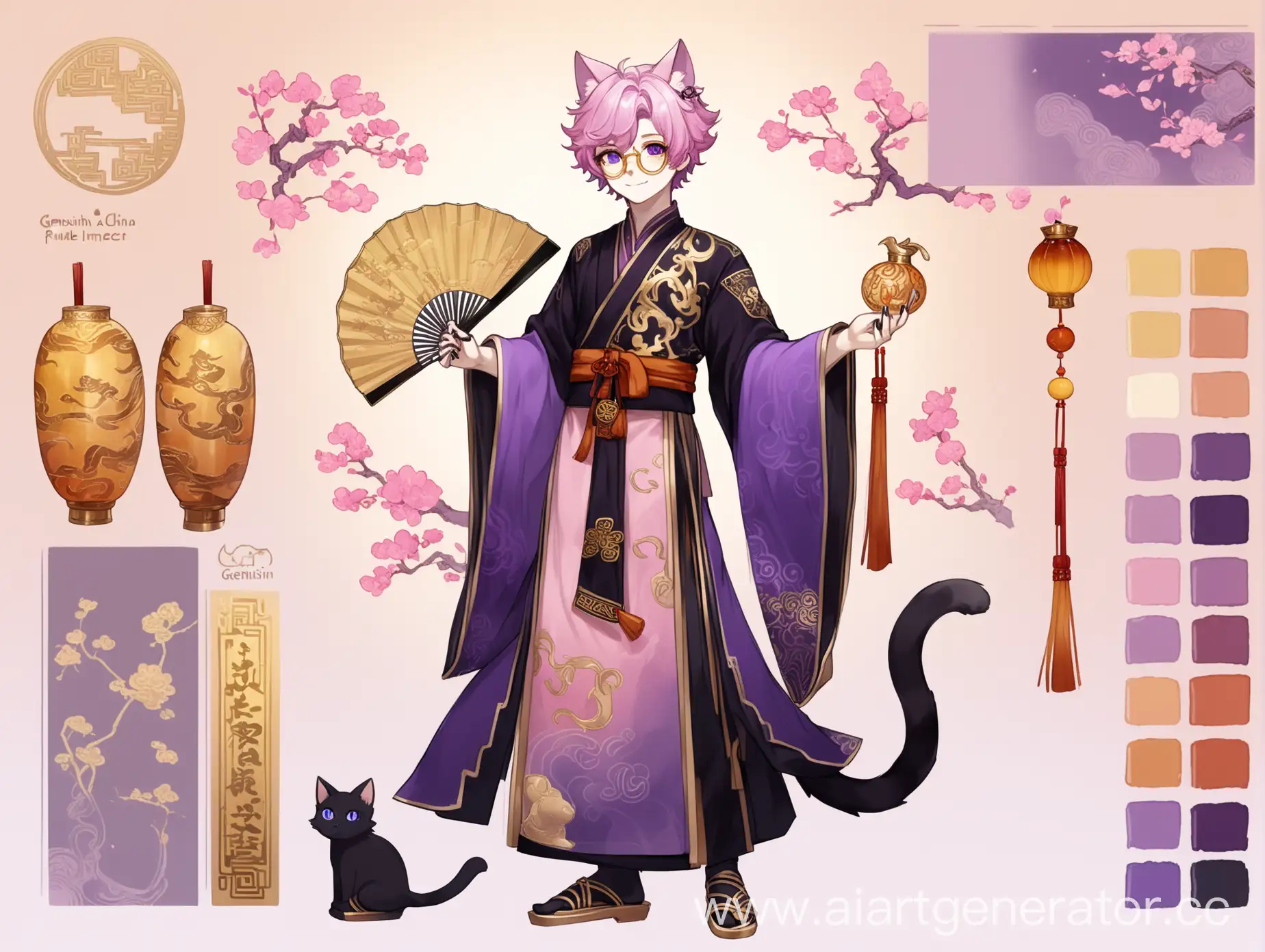 Genshin-Impact-Fan-Character-Delicate-Boy-with-PurplePink-Hair-and-Feffer-Fan