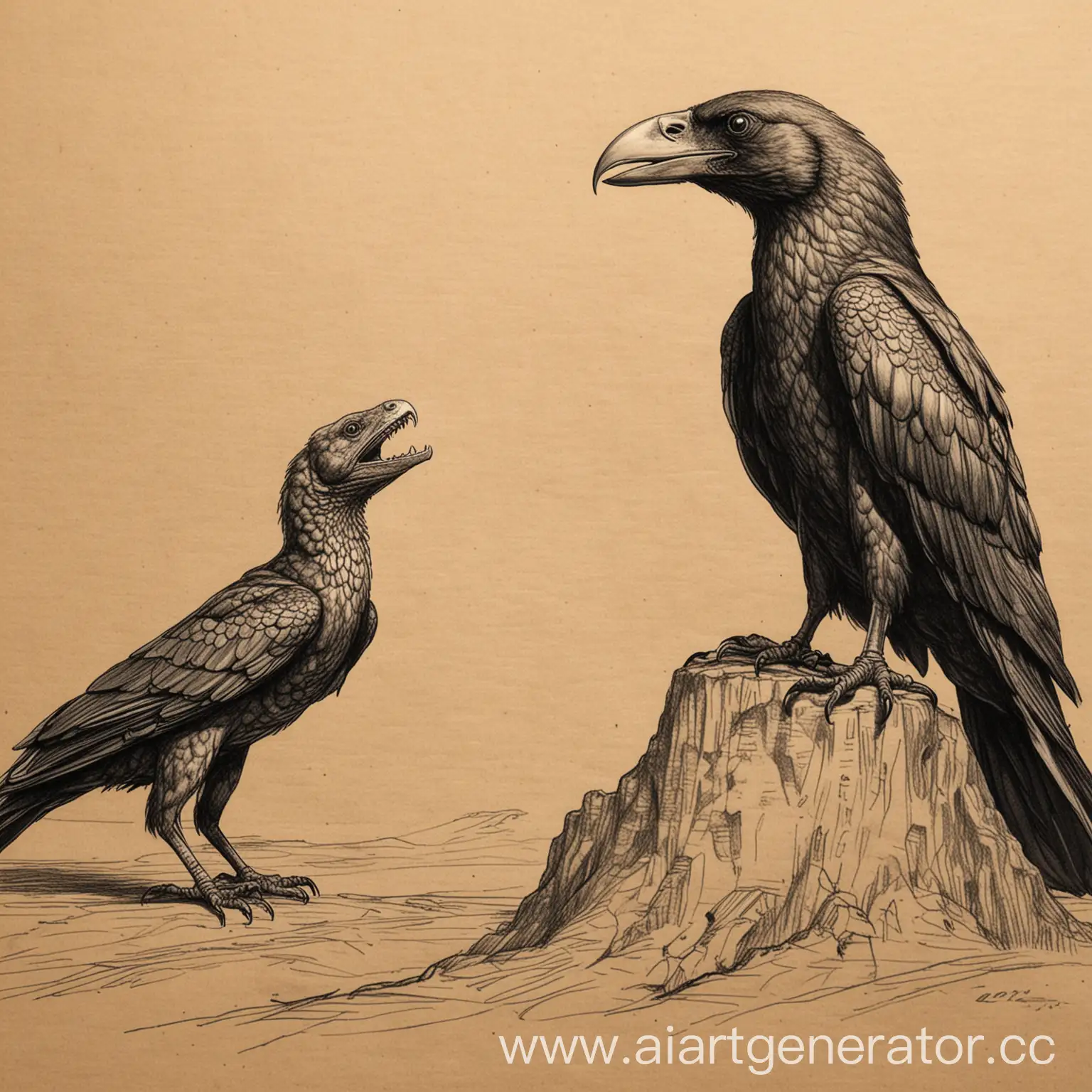 Sketch-of-Crow-and-Cobra-in-Intriguing-Encounter