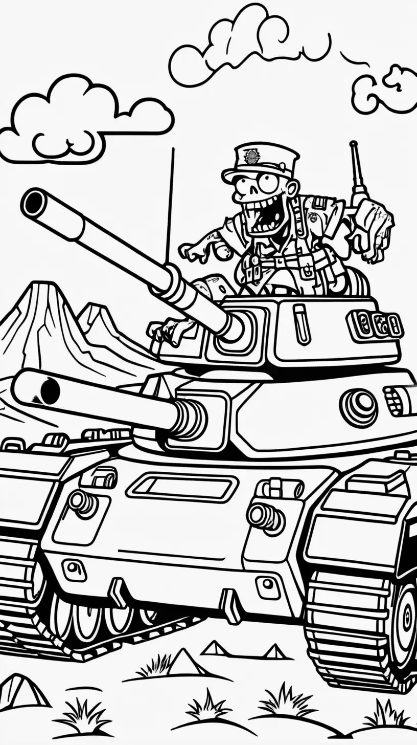 Goofy Zombie Soldier Riding Tank in Desert Coloring Page