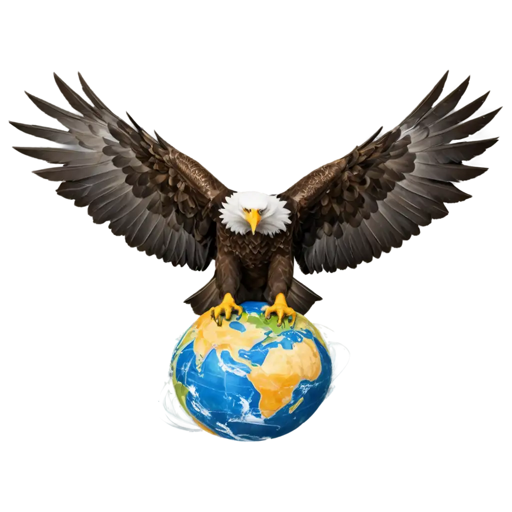 Eagle stepping on the world logo
