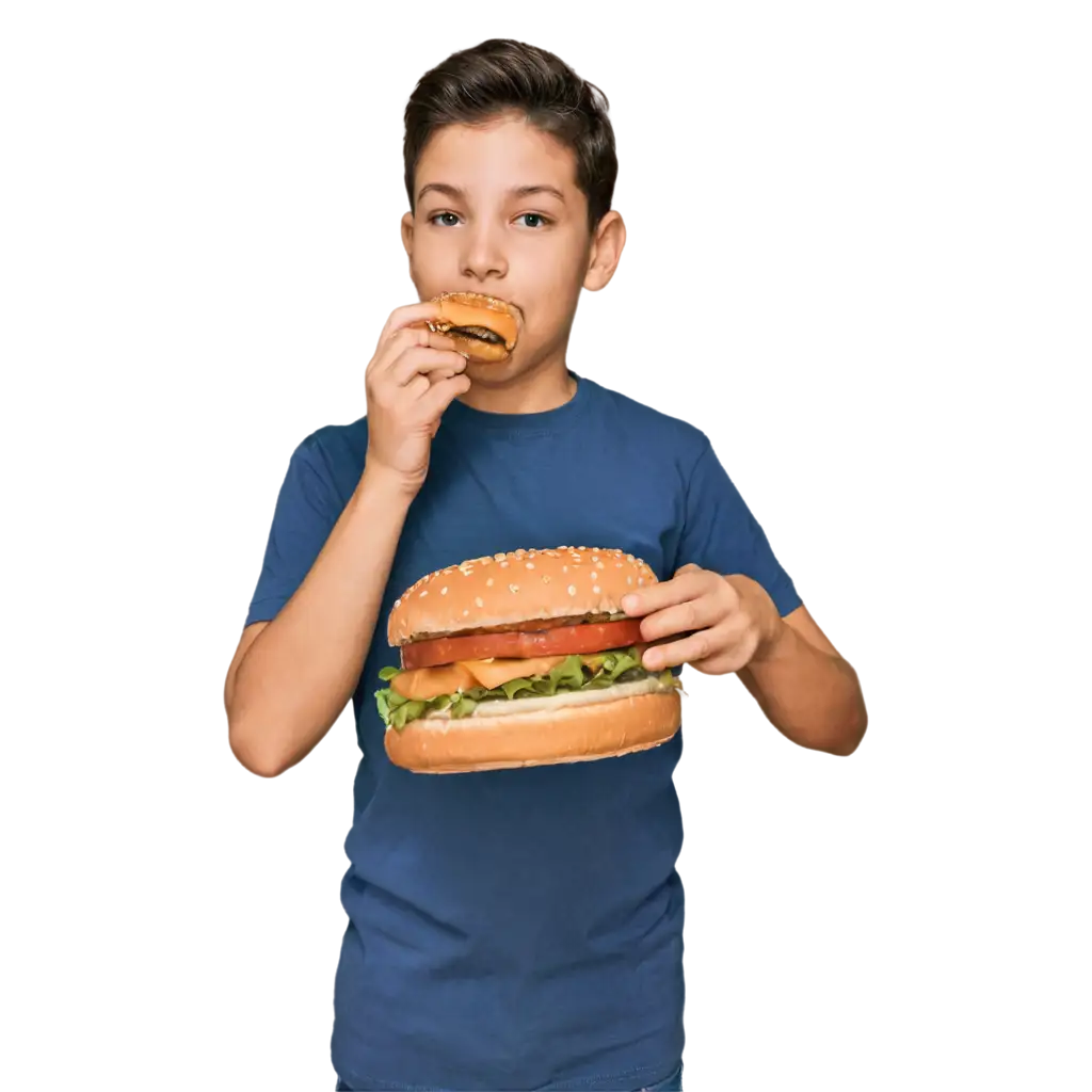 a boy eating burger