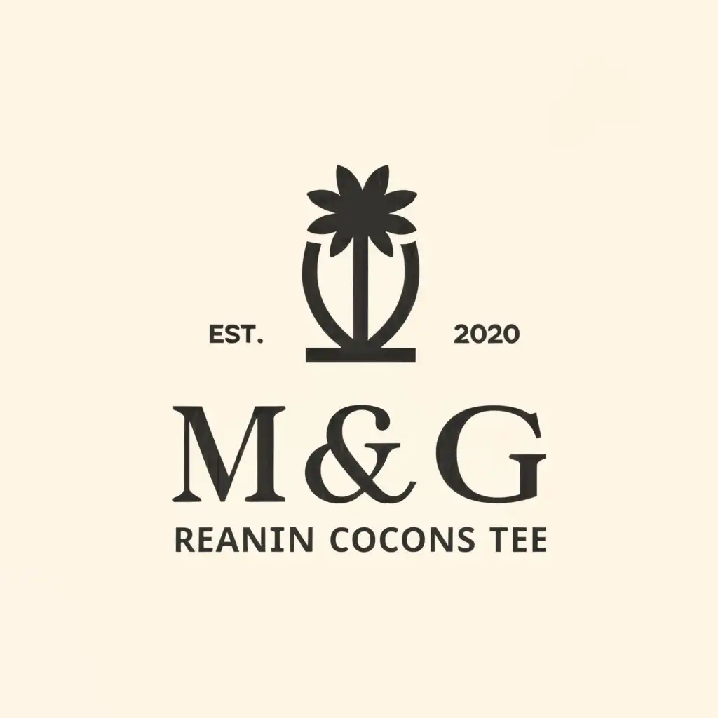 a logo design,with the text "M&G", main symbol:Generate custom logos for weddings. The AI should be able to create sophisticated and attractive designs that capture the modern and clean style of the couple. When receiving user input, such as the names of the bride and groom, with monochromatic colors, the AI should be able to produce a variety of logo options that creatively incorporate this information. The generated designs should be adaptable for use in wedding invitations, websites, social media, and other wedding-related materials. The AI should also be able to iterate based on user feedback, refining the designs as necessary to meet the specific preferences of the couple. The ultimate goal is to provide couples with a unique and memorable visual identity for their big day. Should insert a coconut tree as a secondary element.,Minimalistic,be used in Legal industry,clear background