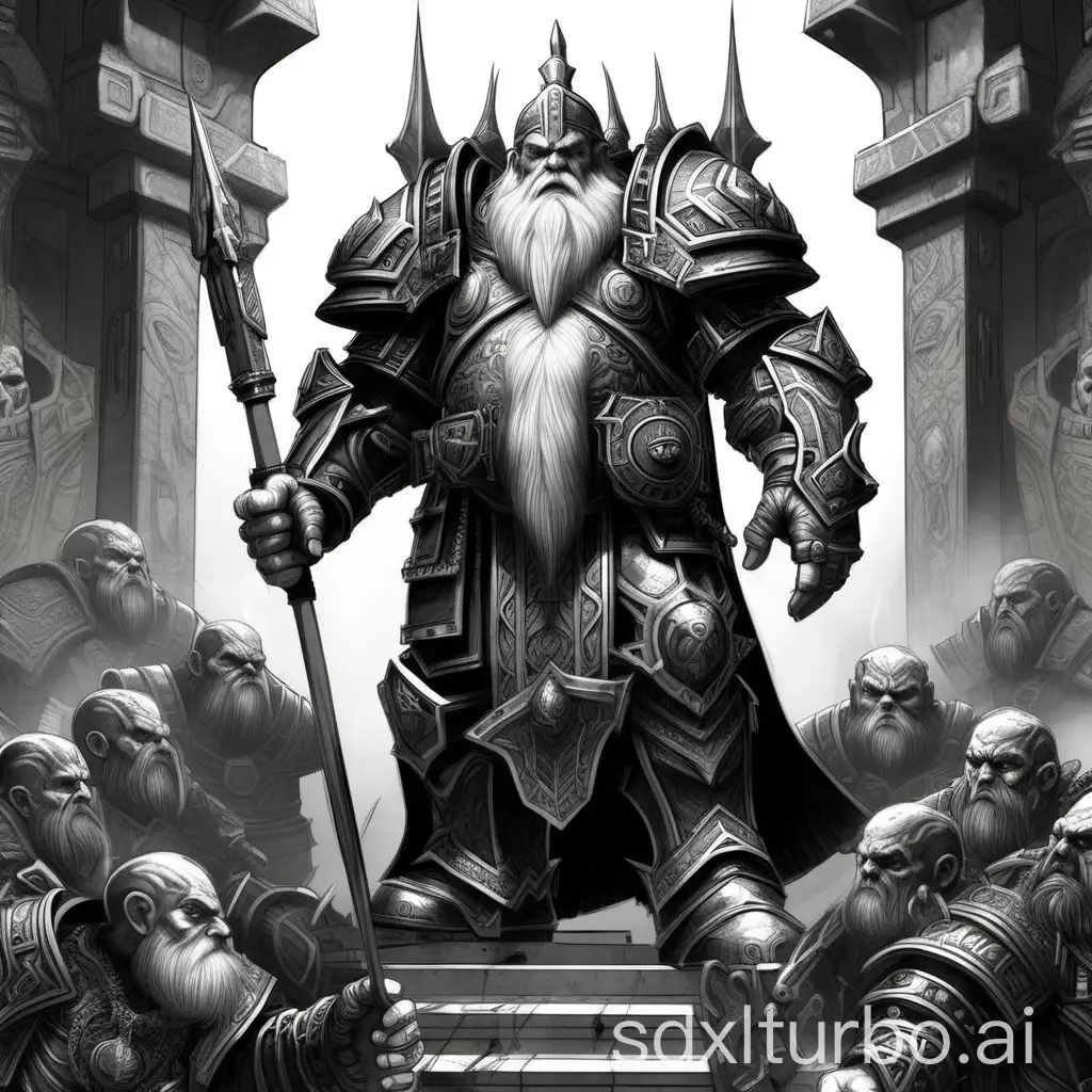 pencil sketch in the warhammer 40k art style of a dwarven king making his final stand, intricate, elegant, highly detailed, digital painting, artstation, concept art, sharp focus, illustration, by justin gerard and artstation, 8k