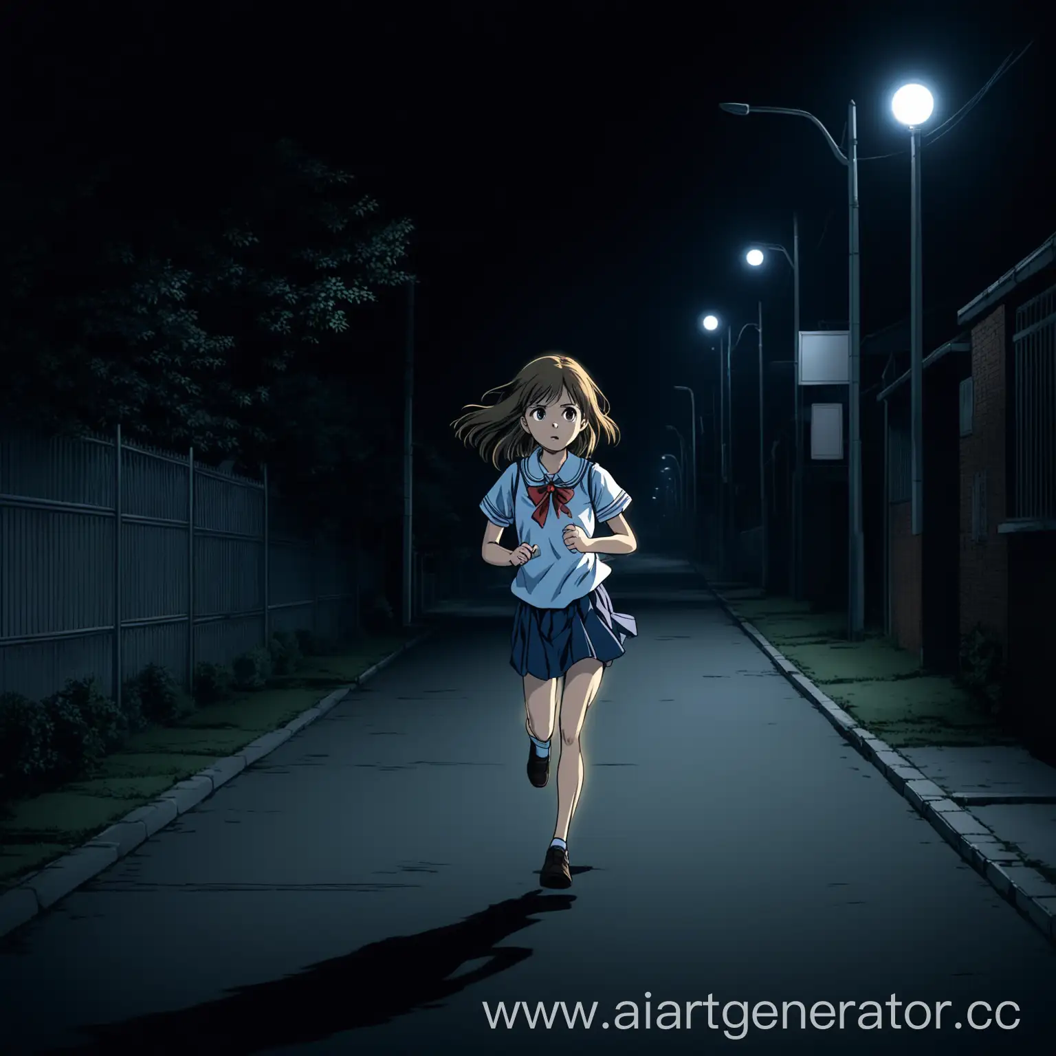 Schoolgirl-Running-at-Night-in-Urban-Darkness