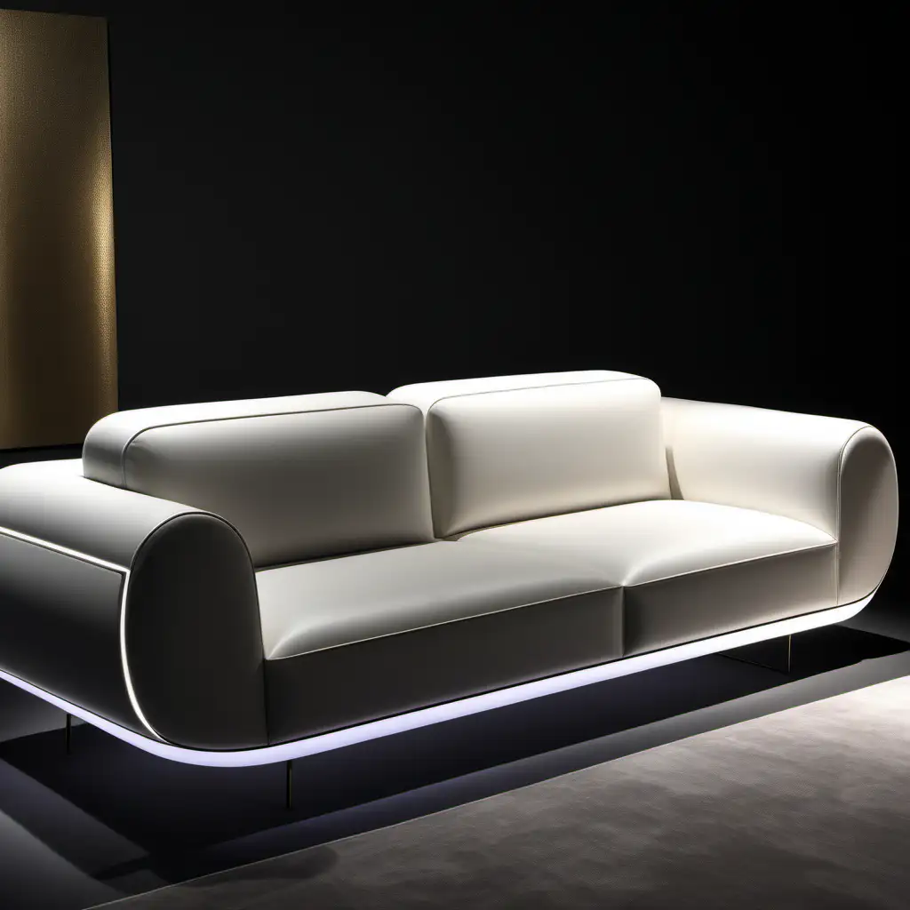 Italian style sofa design with Turkish touches, modern lines, minimal LED detail, isaloni 2024,Dante Donegani.