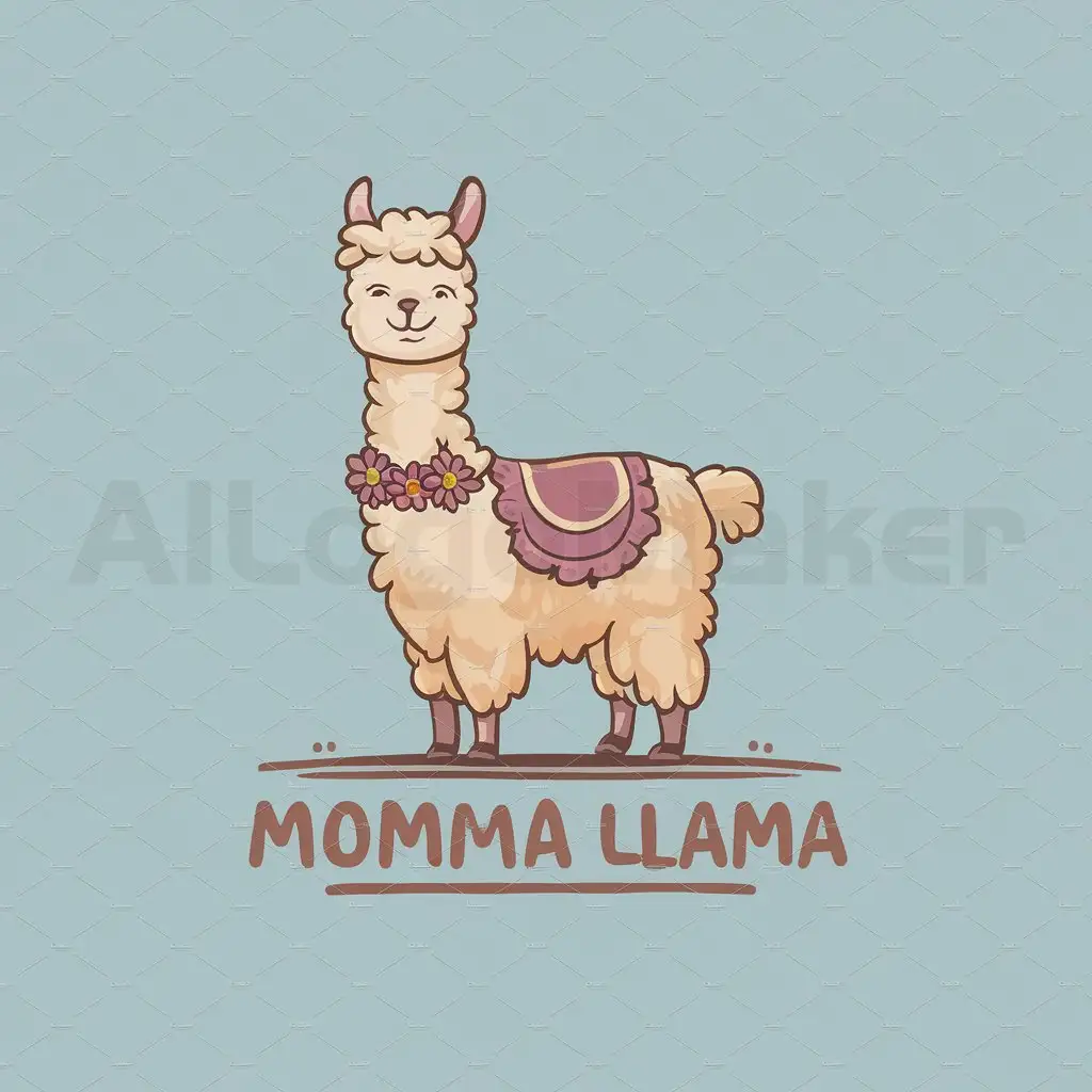 a logo design,with the text "Momma Llama", main symbol:A Llama who is a mom,Moderate,clear background