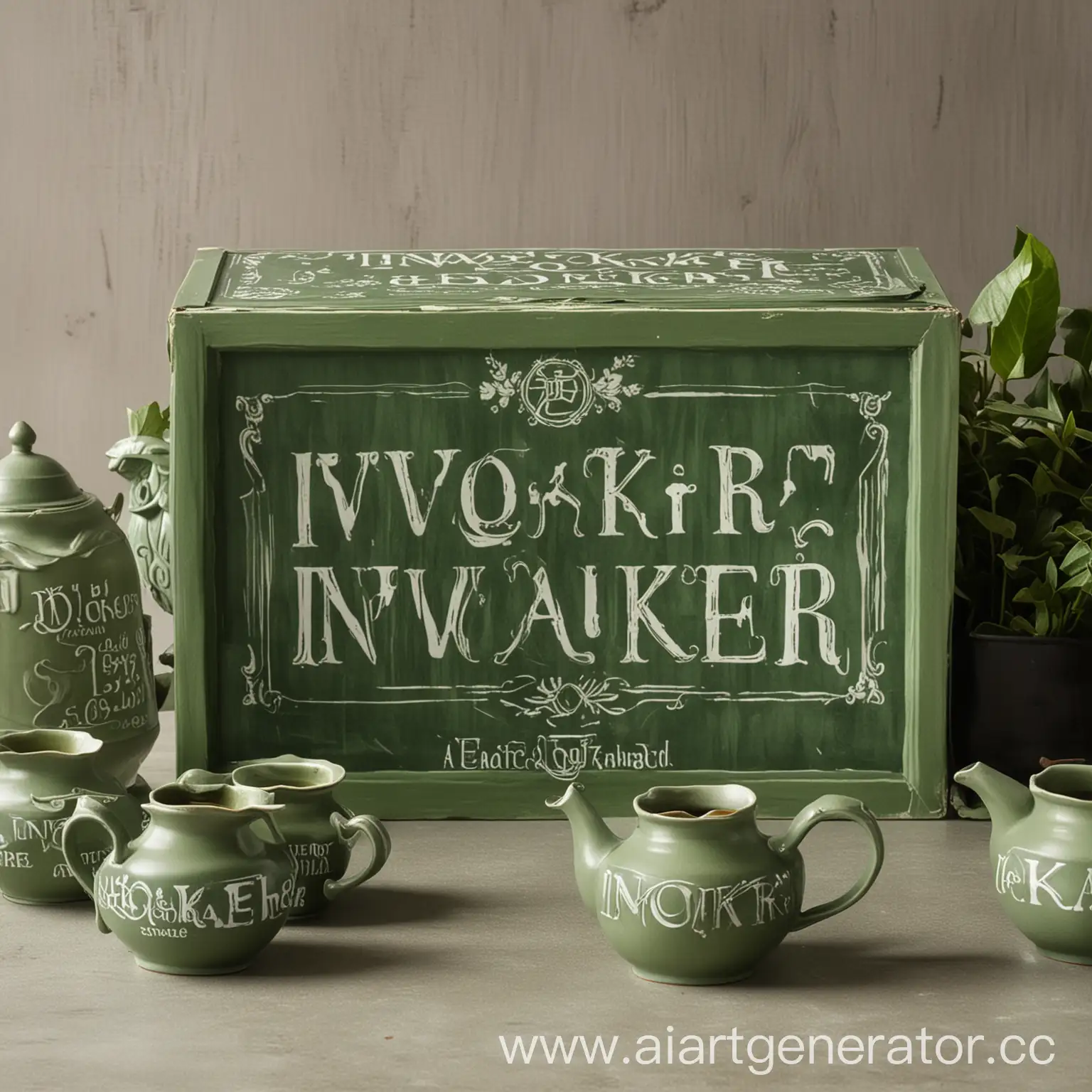 Elegant-Green-Tea-Set-Display-with-Invoker-Sign