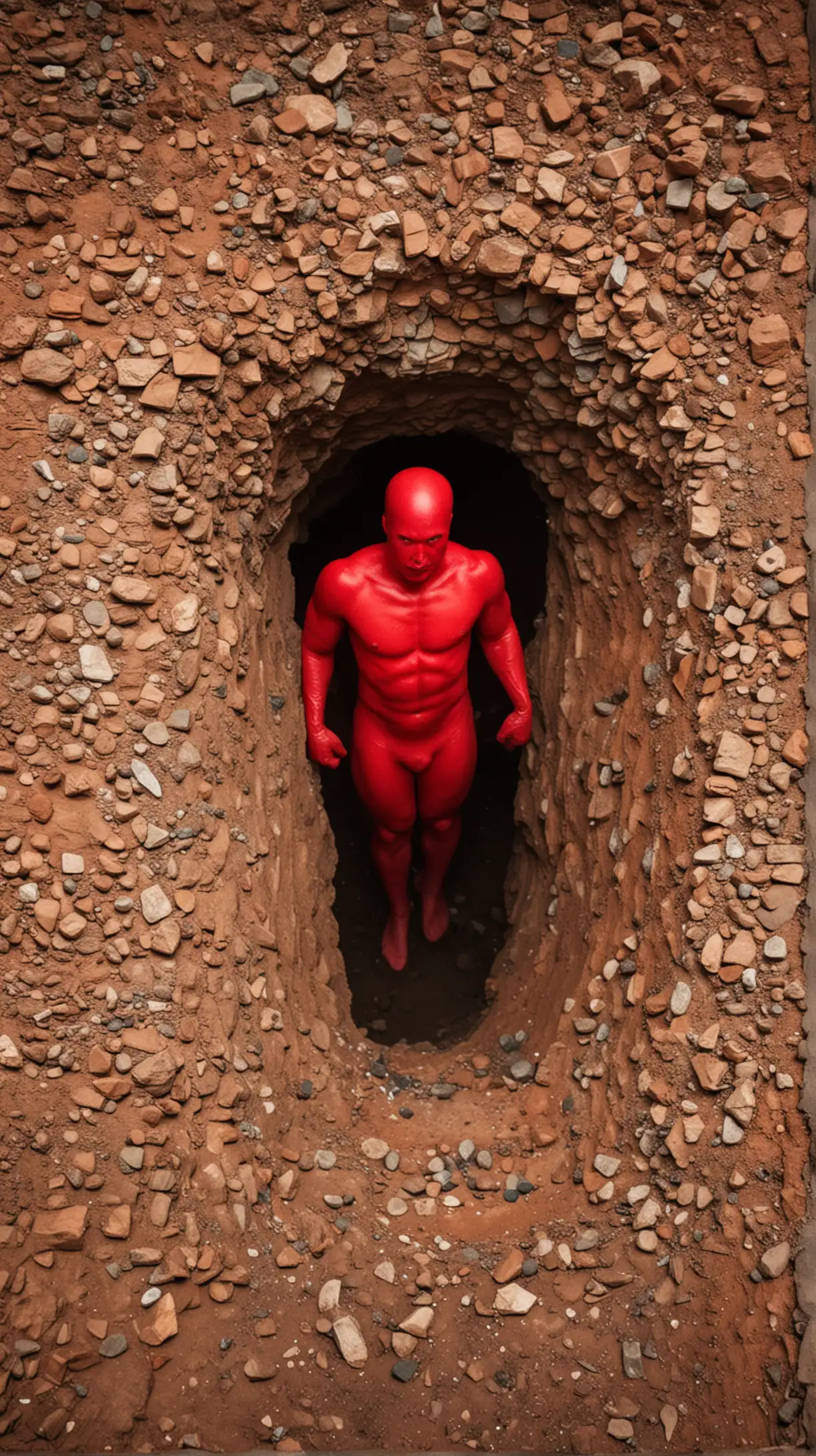 Red man in Reckoning Hole shot Bottom Up