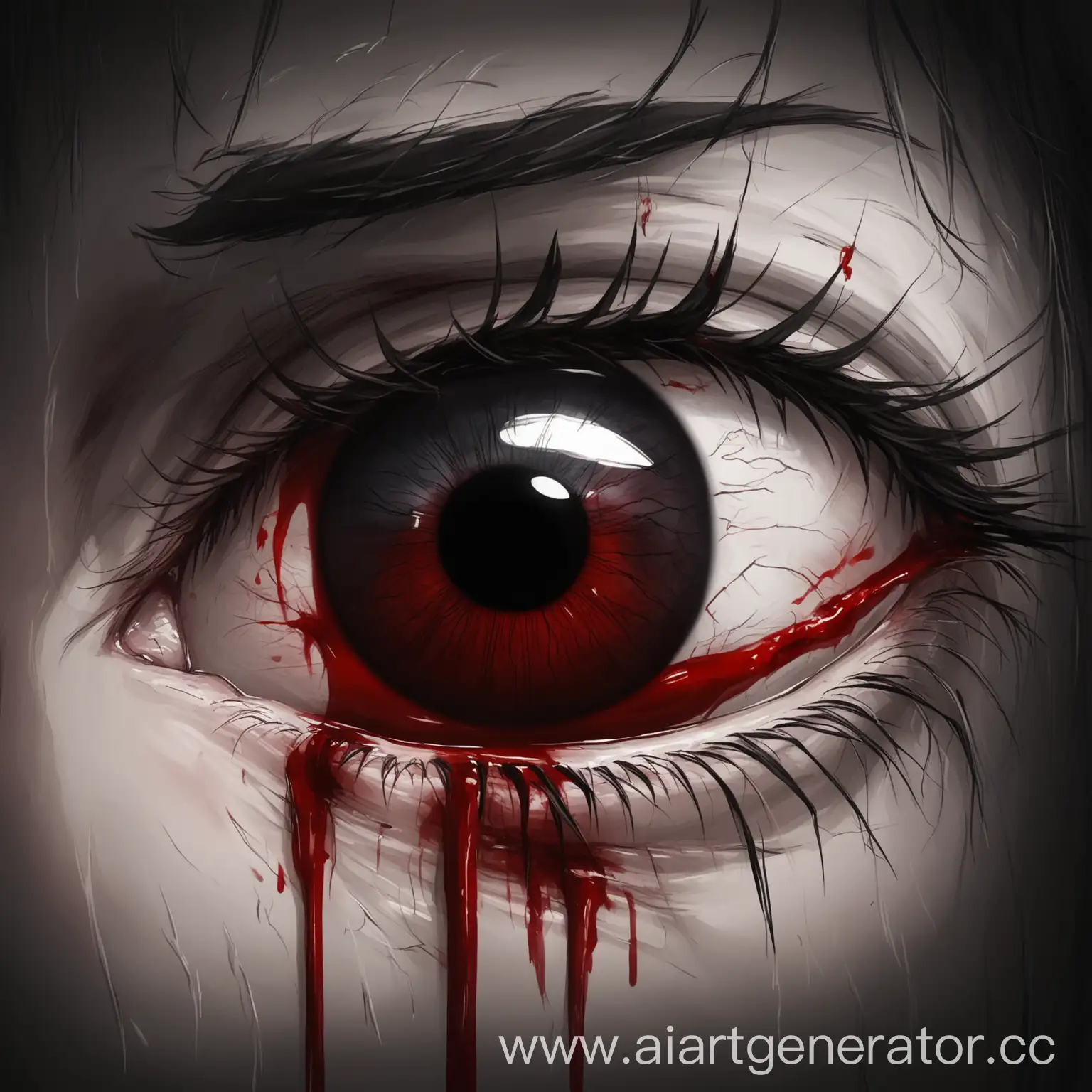 темный глаз в котором боль 
из глаза идет кровь 