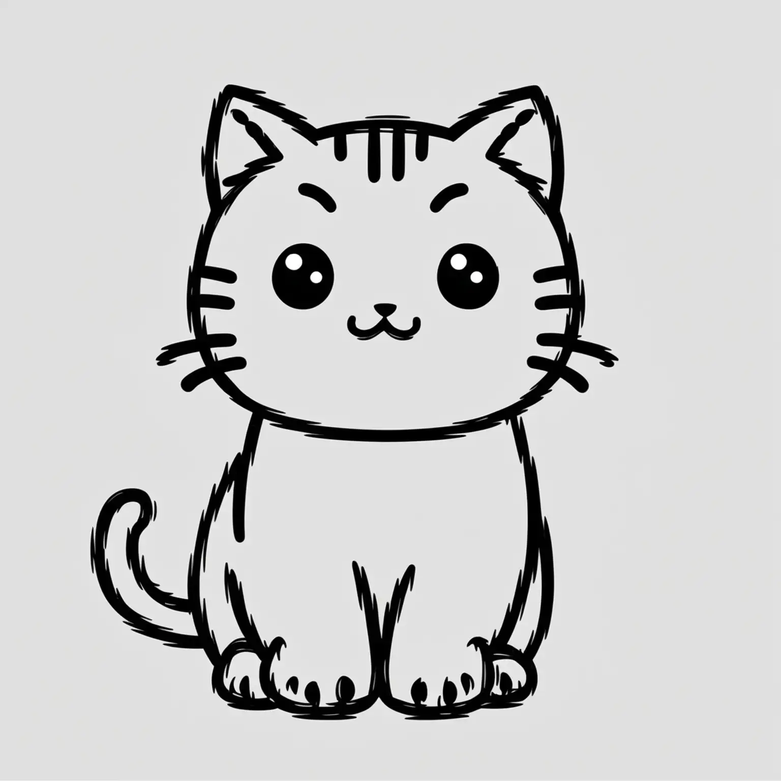 coloring image for kids, outline only, no grayscale, no background, black and white, thick lines only, cute kitty