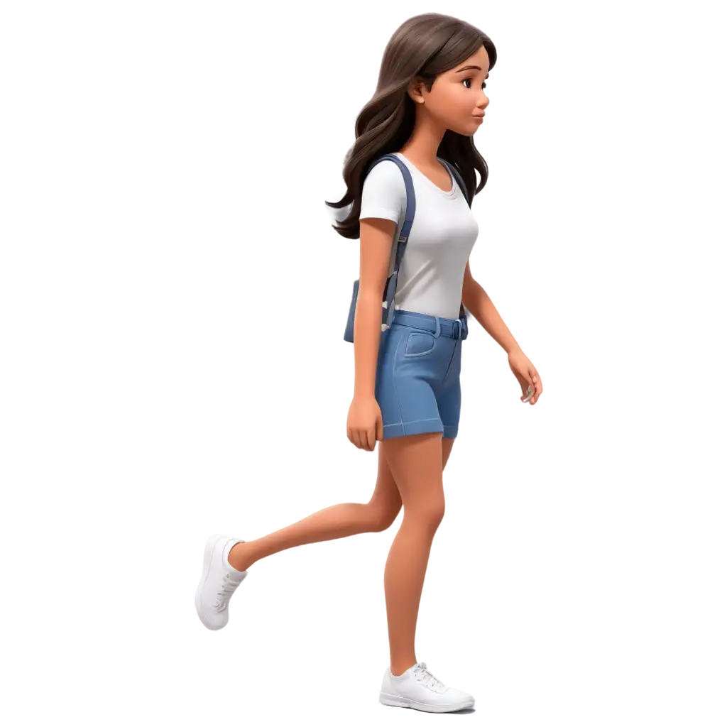 cartoon realistic girl walking side view 
