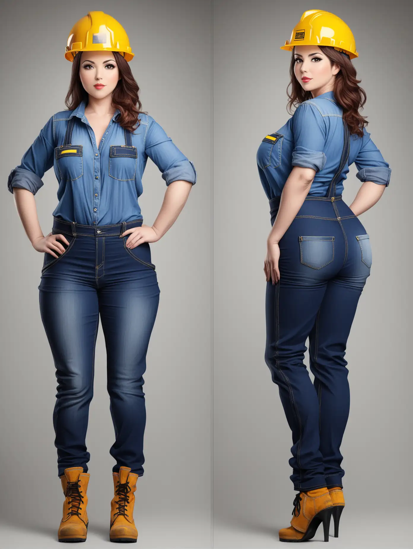 Attractive-30YearOld-Woman-in-Construction-Worker-Outfit-with-Two-Alluring-Poses-and-Emphasis-on-Her-Voluptuous-Figure