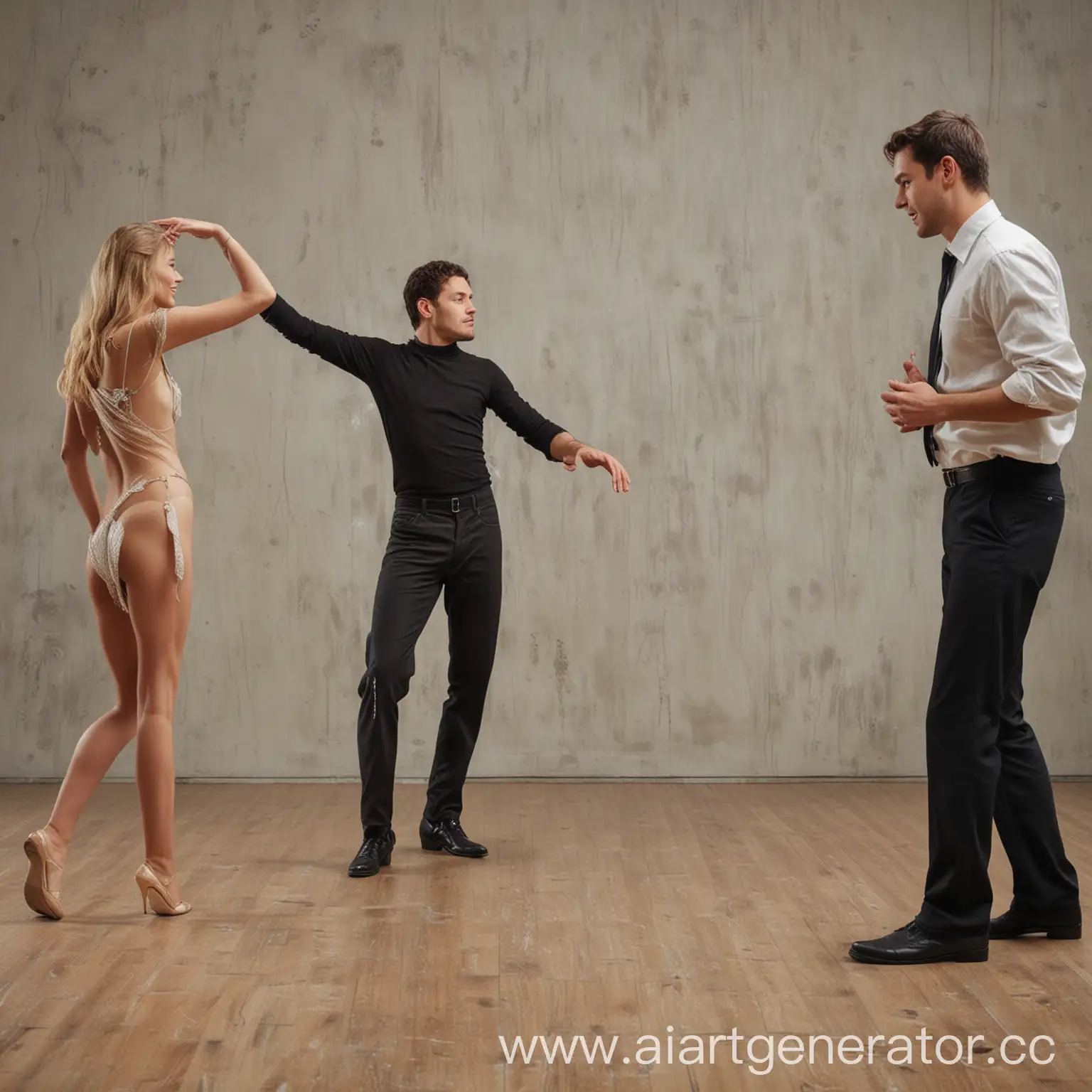 мужчина смотрит на танцующих мужчину и женщину