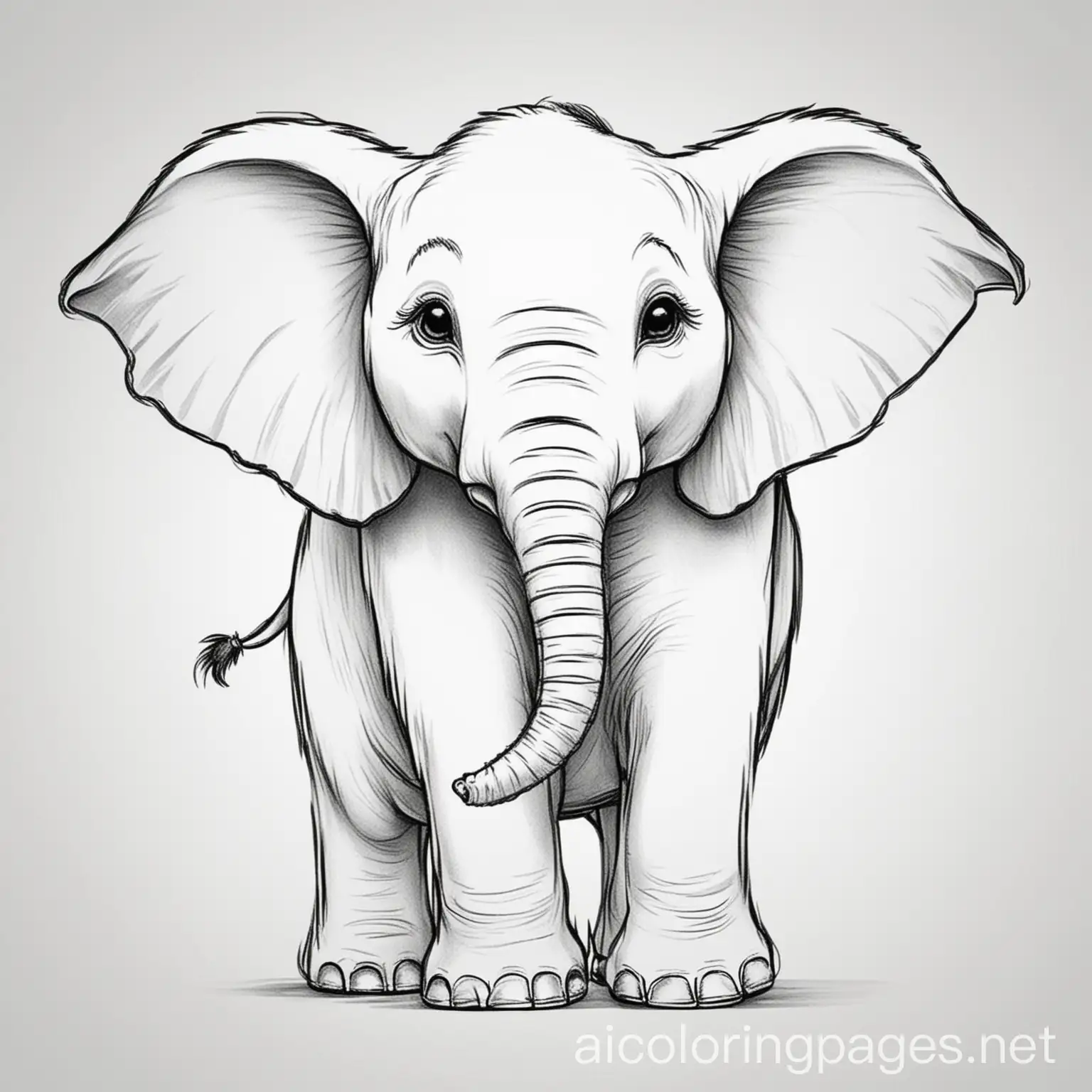 elephant with trunk up in safari coloring page
, Coloring Page, black and white, line art, white background, Simplicity, Ample White Space. The background of the coloring page is plain white to make it easy for young children to color within the lines. The outlines of all the subjects are easy to distinguish, making it simple for kids to color without too much difficulty