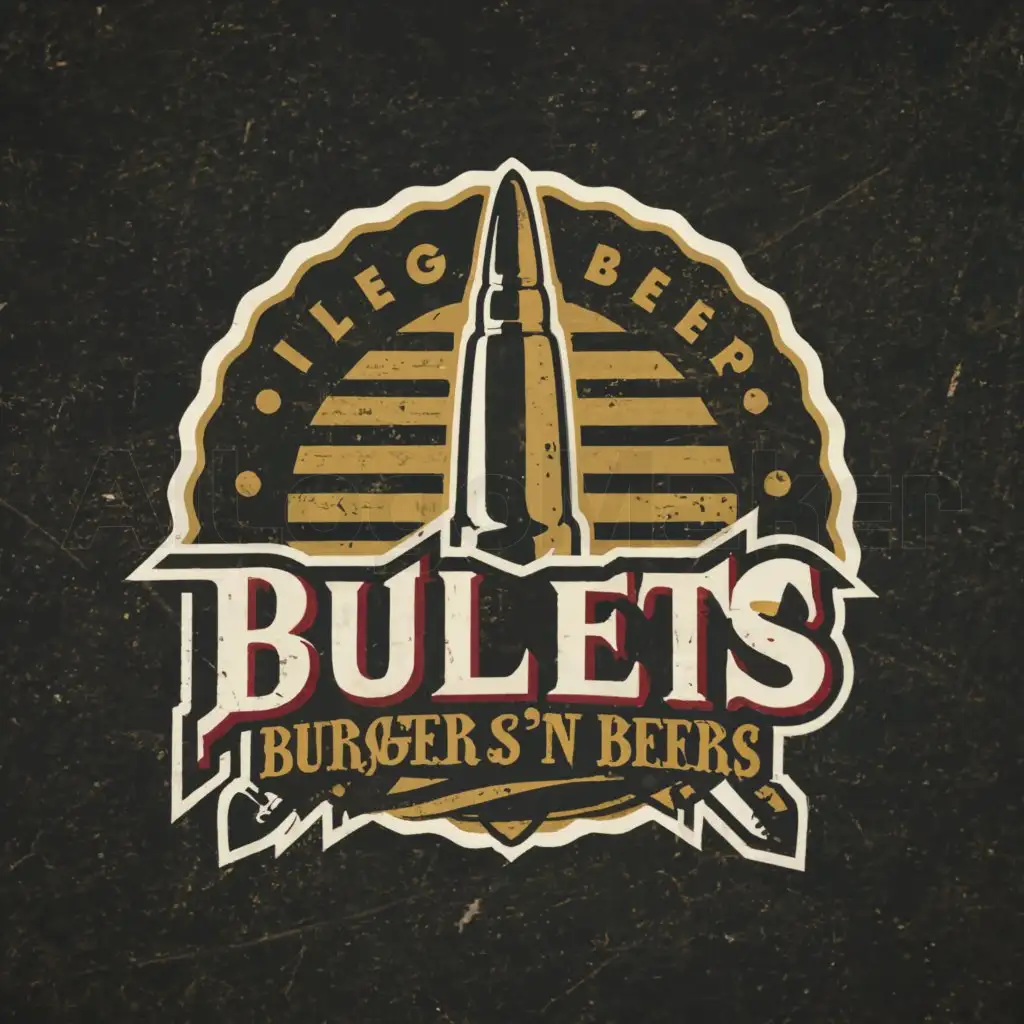 a logo design,with the text "BULLETS BURGERS 'N BEERS", main symbol:BULLET,Moderate,be used in ARMY industry,clear background