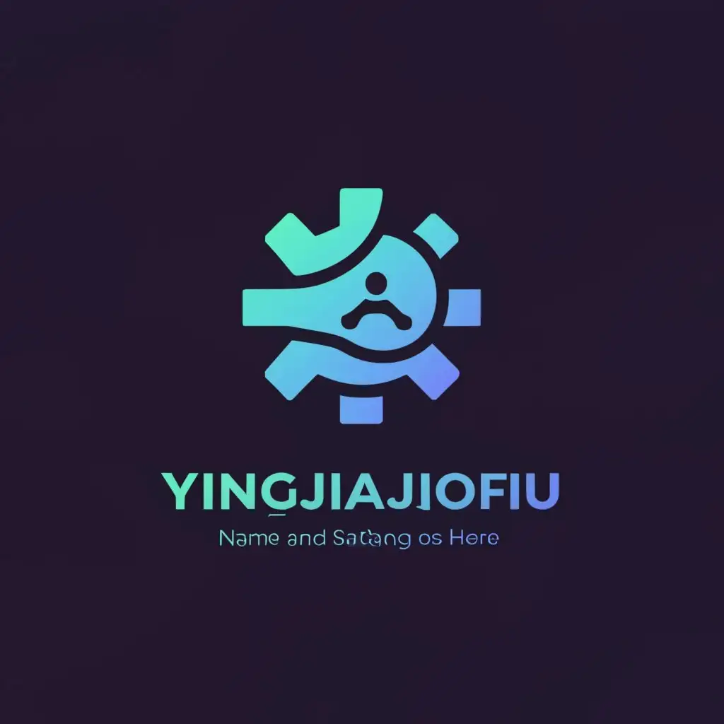 a logo design,with the text "YingJianJiaoFu", main symbol:Gear, Internet, Tablet, Blue,Minimalistic,be used in Technology industry,clear background