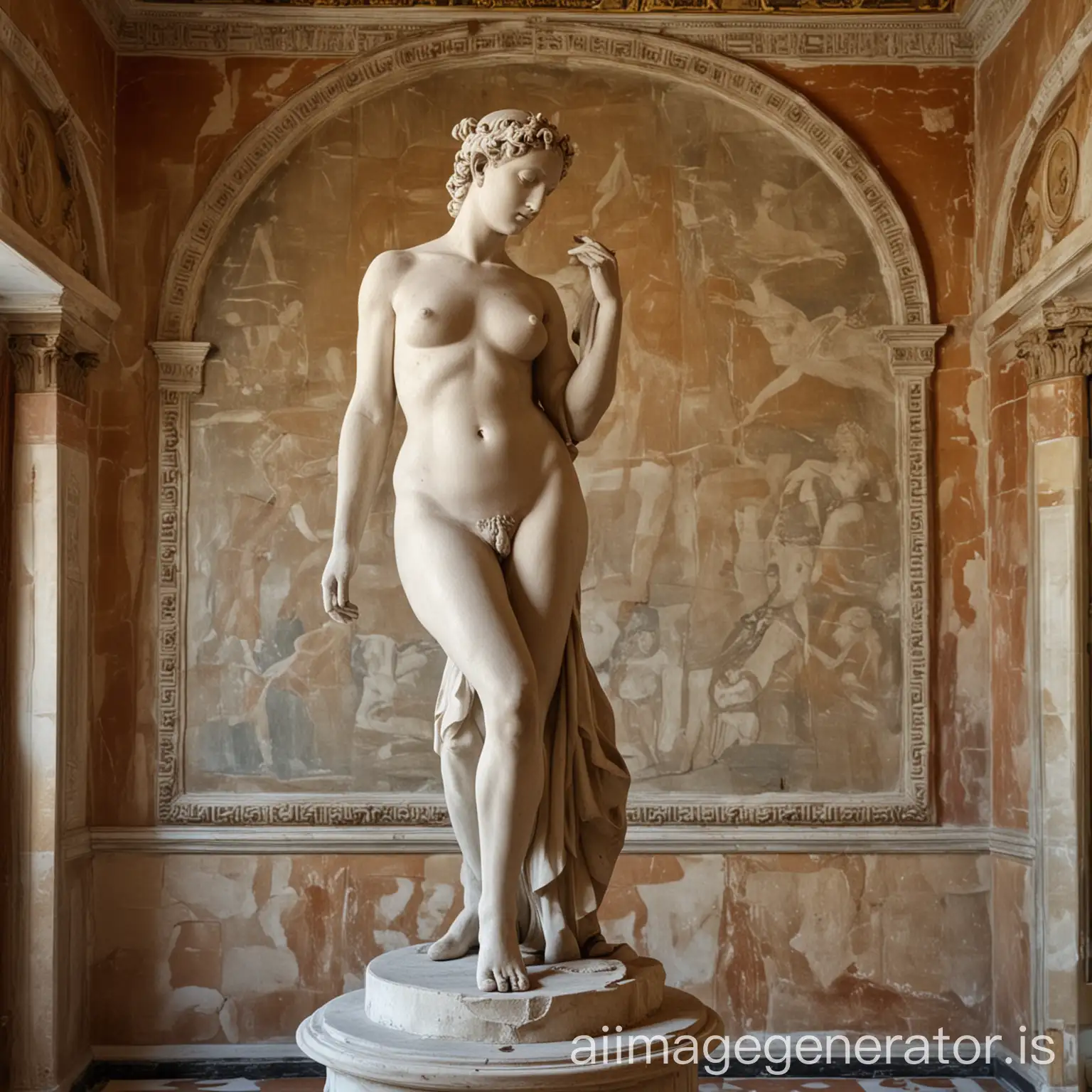 greek statue in stone of nude woman in renaissance artistic room at day