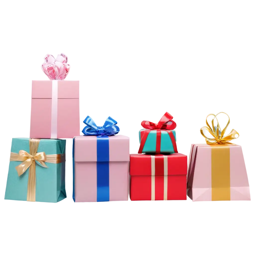 birthday gifts, closely stacked in a line, presents and celebration presents in gift bags