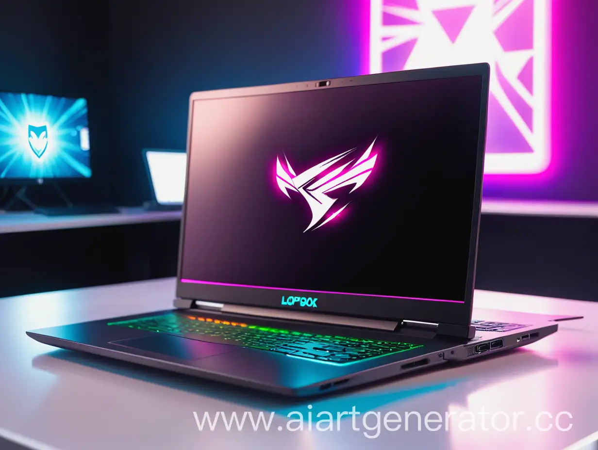 Bright-Gaming-Laptop-Displaying-Logo-on-Table-Front-and-Back-View
