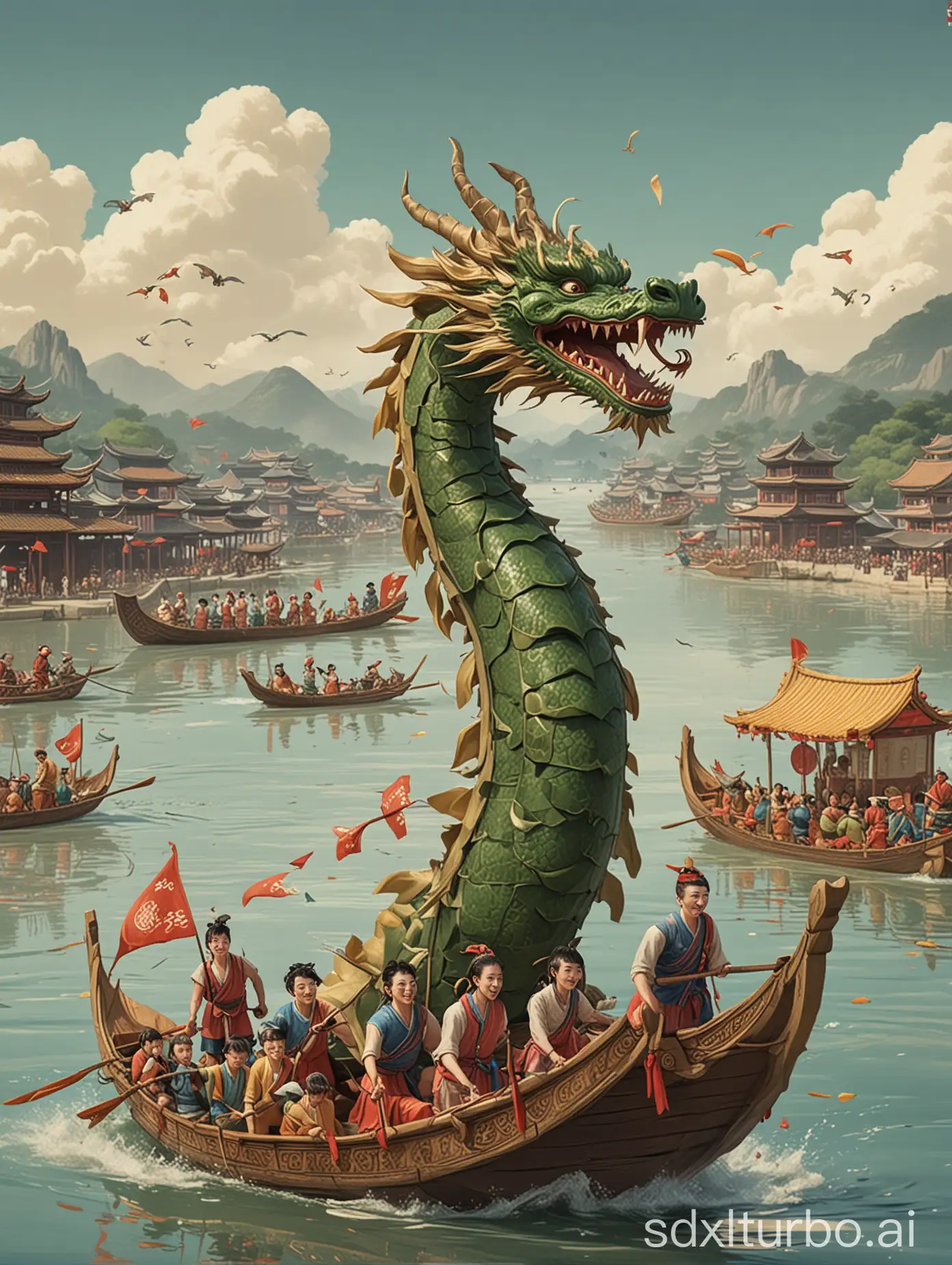 Dragon Boat Festival animation picture, with Ningbo regional characteristics