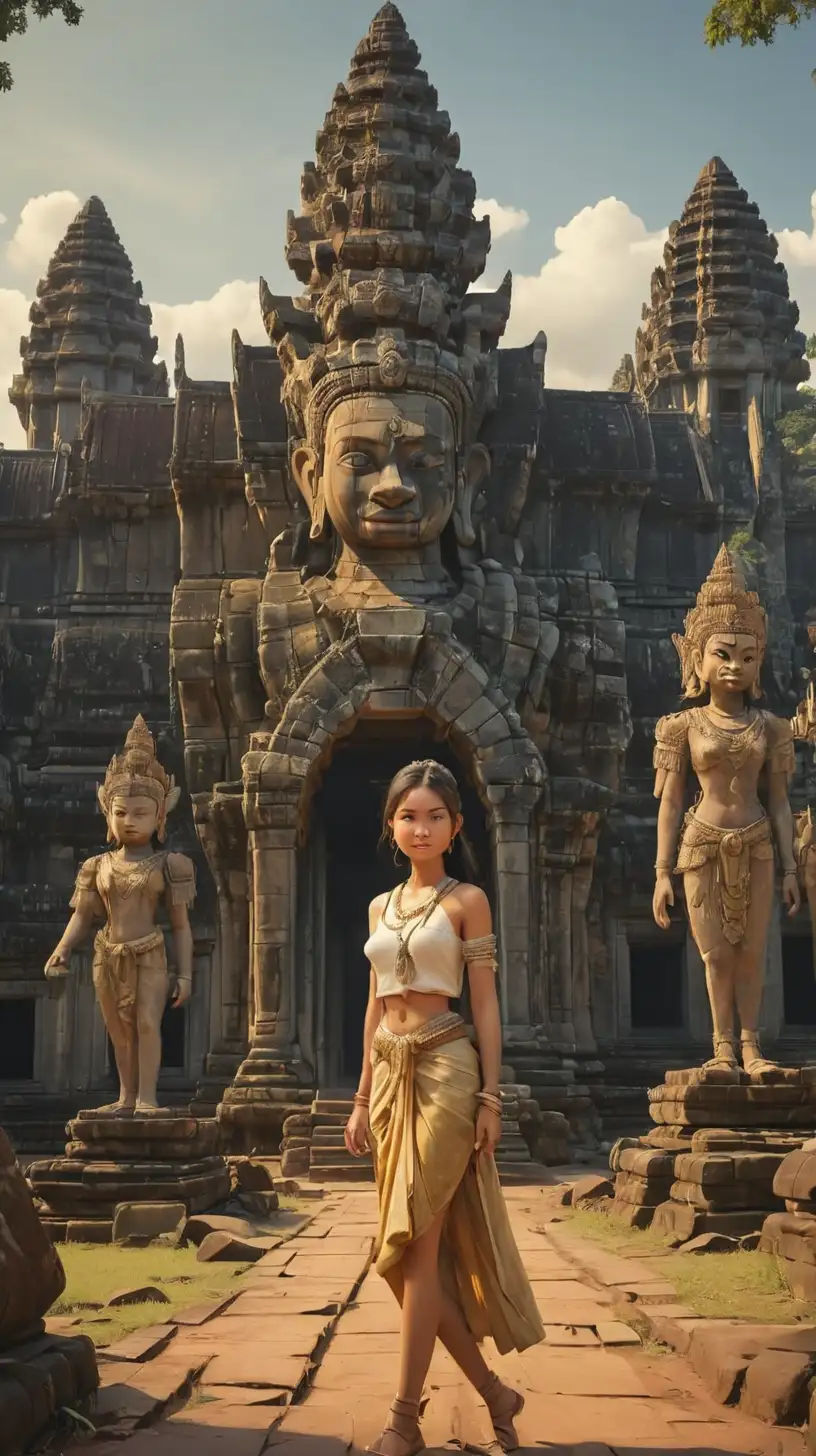 create an ancient times picture, 
show the magnificence of the khmer empire at angkor wat, 
background mystical
