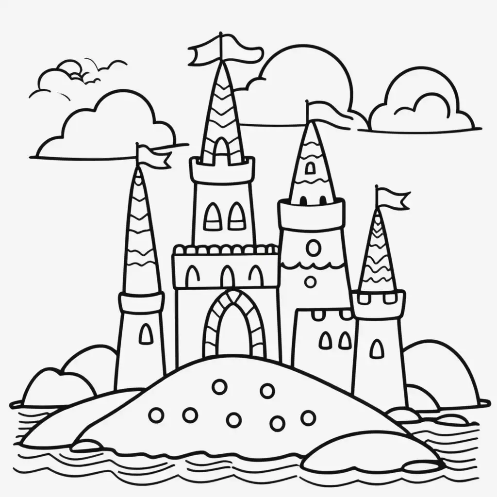 Simple Sandcastle Coloring Page Easy Pattern for Kids