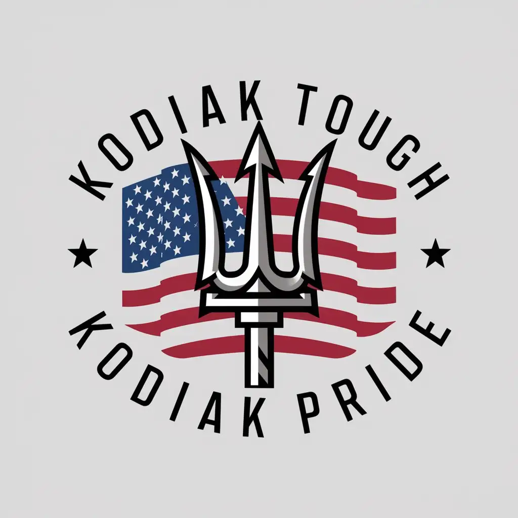 a logo design,with the text "Kodiak Tough, Kodiak Pride", main symbol:Trident, American Flag,Moderate,clear background