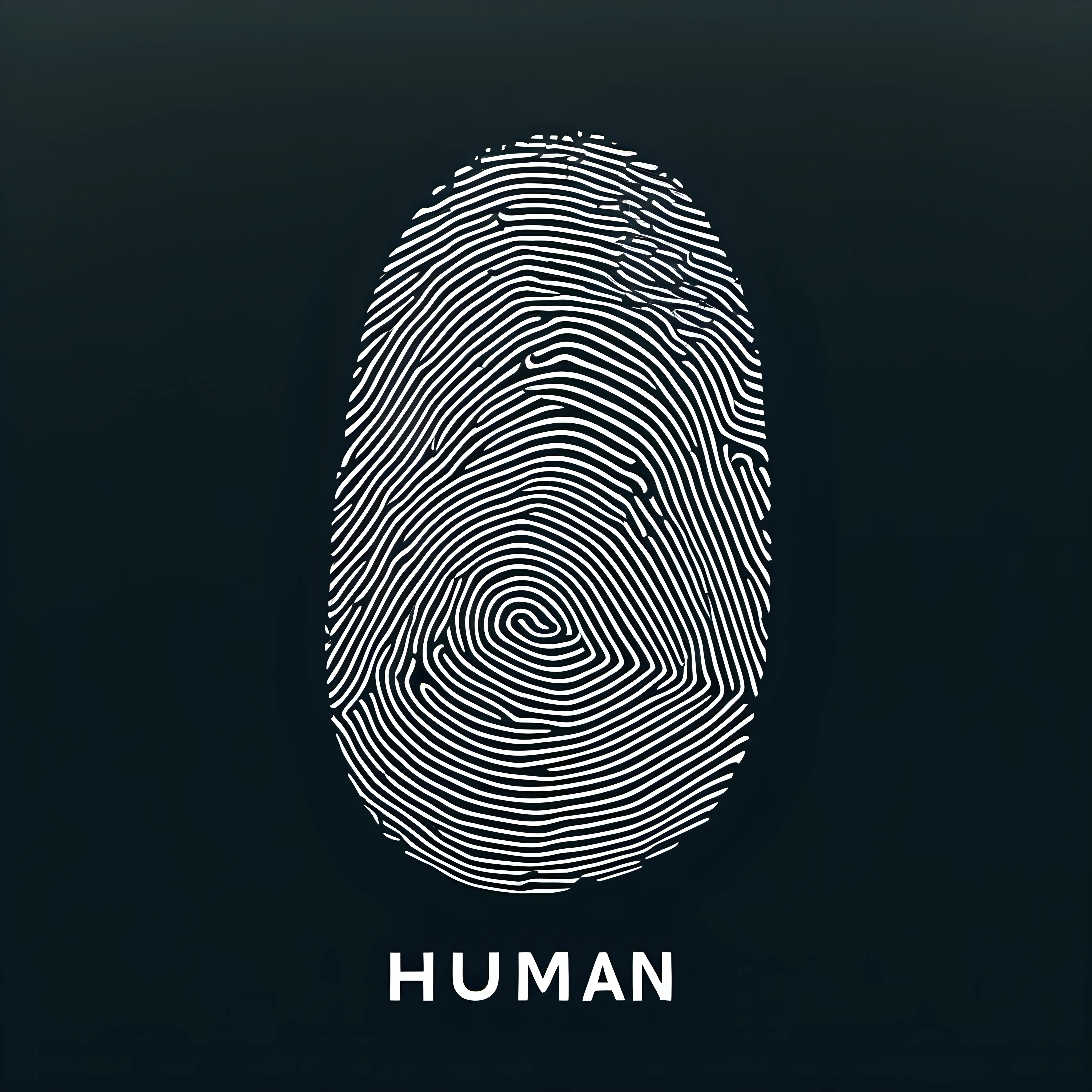 Genera la portada de un single titulado 'Human' de musica electrónica. Una representación abstracta de la huella del dedo de Ian humano 