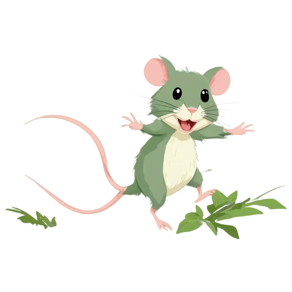 A mice jumping in a jungle in cartoon style