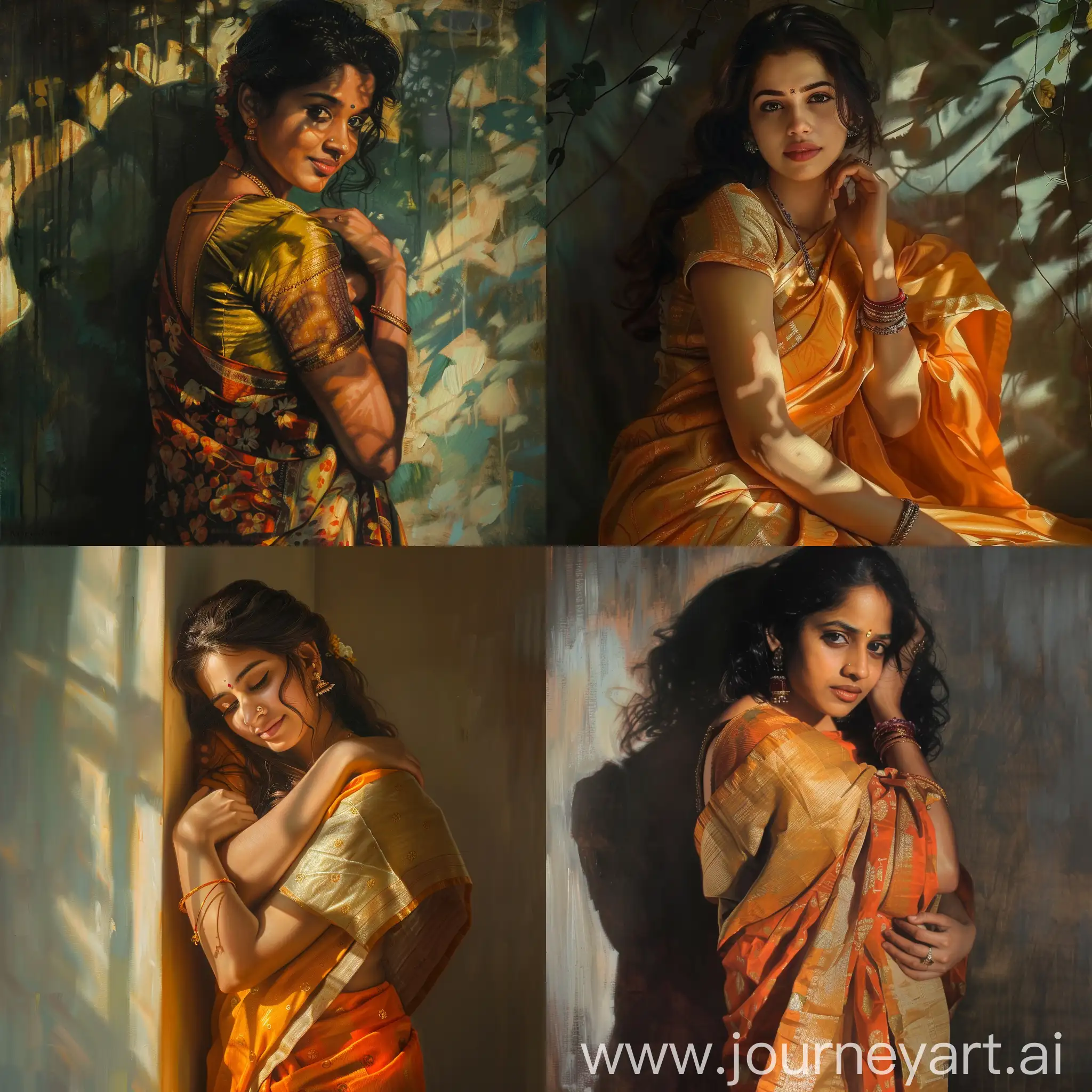 Beautiful-Malayali-Woman-in-Vibrant-Saree-Embraced-by-Vincent-Van-Gogh