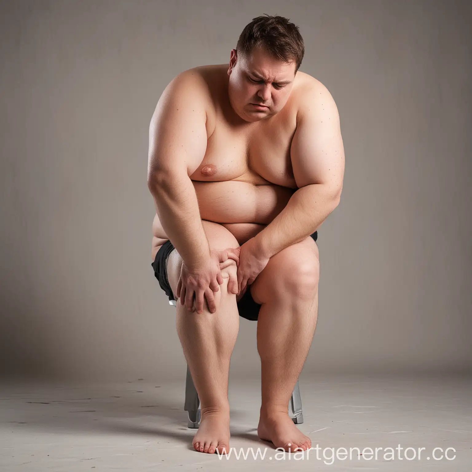 мужчина с лишним весом жалуется на боли в коленях
