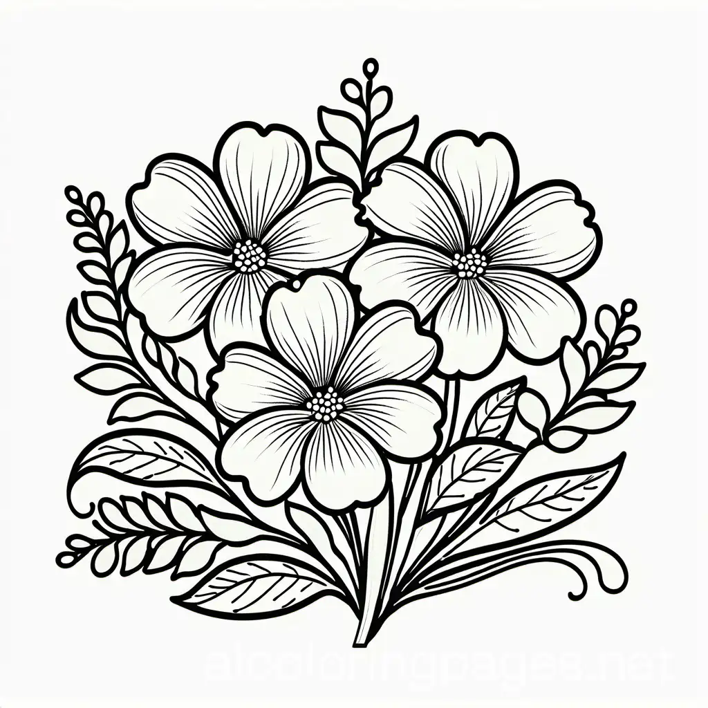Violet-Flowers-Coloring-Page-Simple-Line-Art-on-White-Background