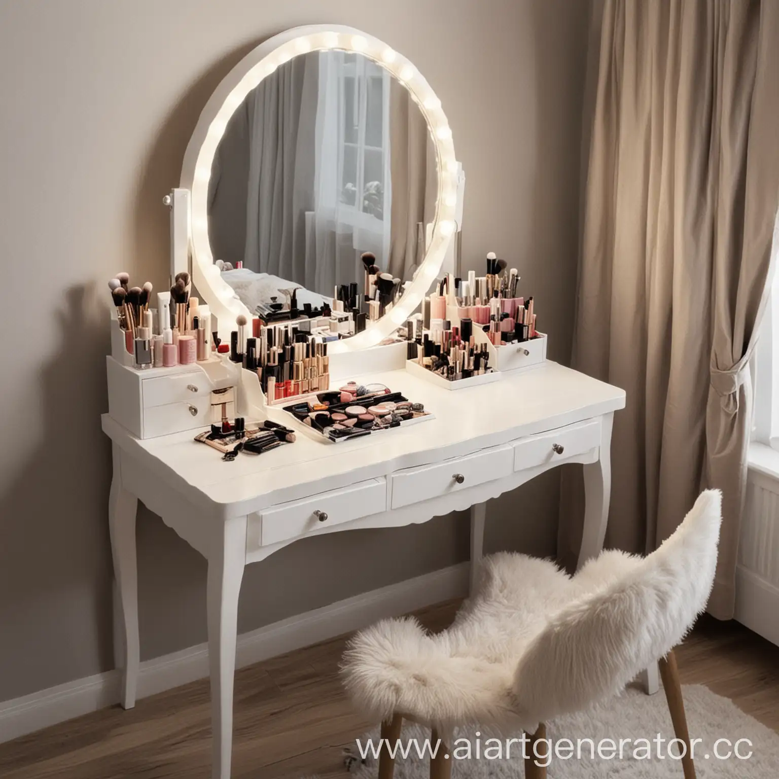 Cosmetics-Table-in-Bedroom-Organized-Beauty-Essentials-Display
