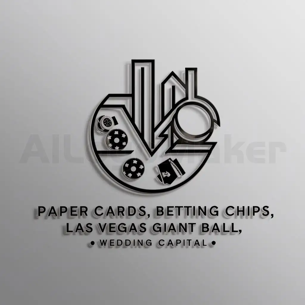 a logo design,with the text "paper cards, betting chips, Las Vegas giant ball, wedding capital", main symbol:Las Vegas,complex,be used in gambling industry,clear background